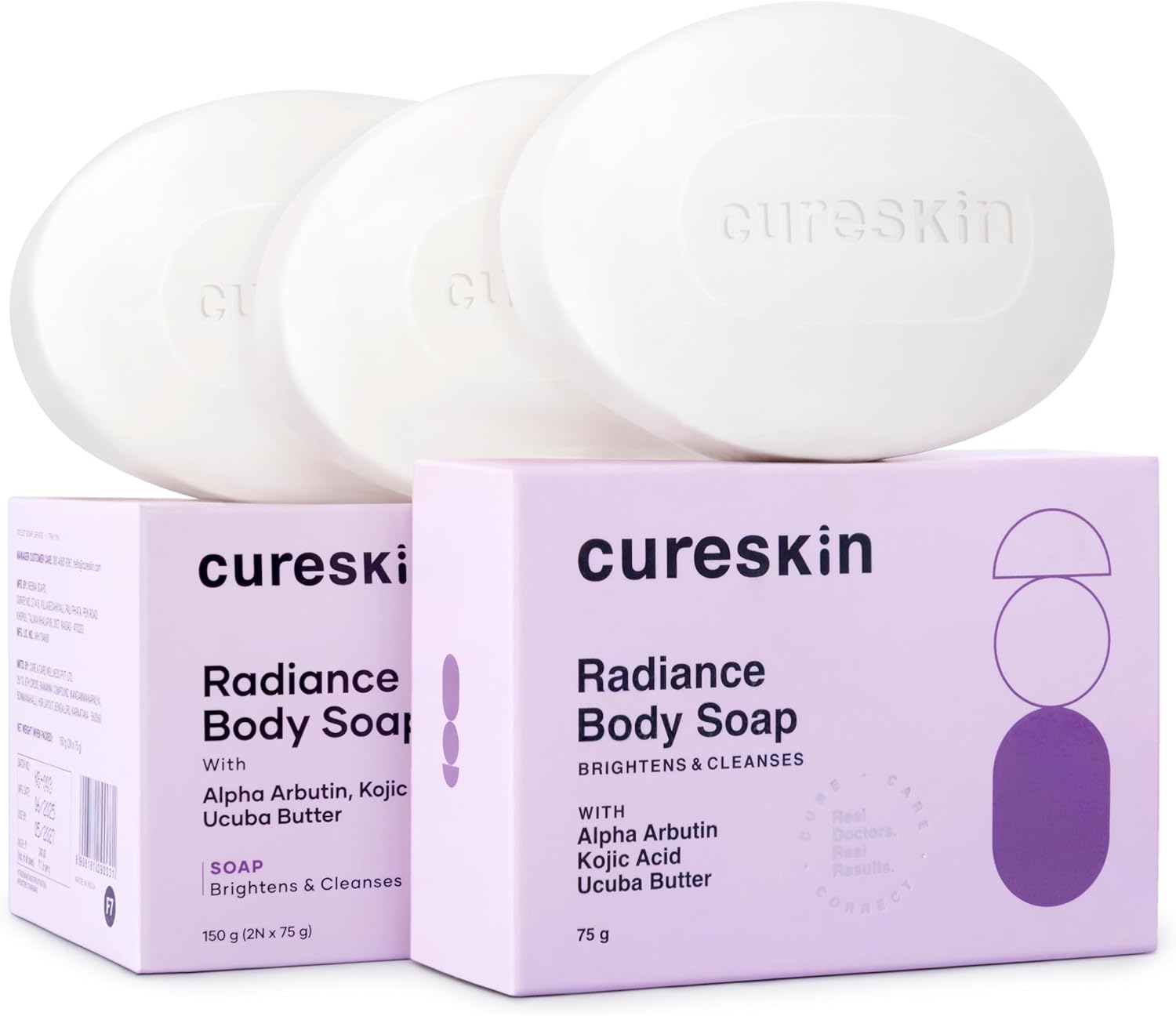Cureskin Radiance Body Soap | For Pigmentation & Sun Damage with Alpha Arbutin, Kojic Acid and Ucuba Butter | Soap Tan Removal, 75 g (Pack of 3)