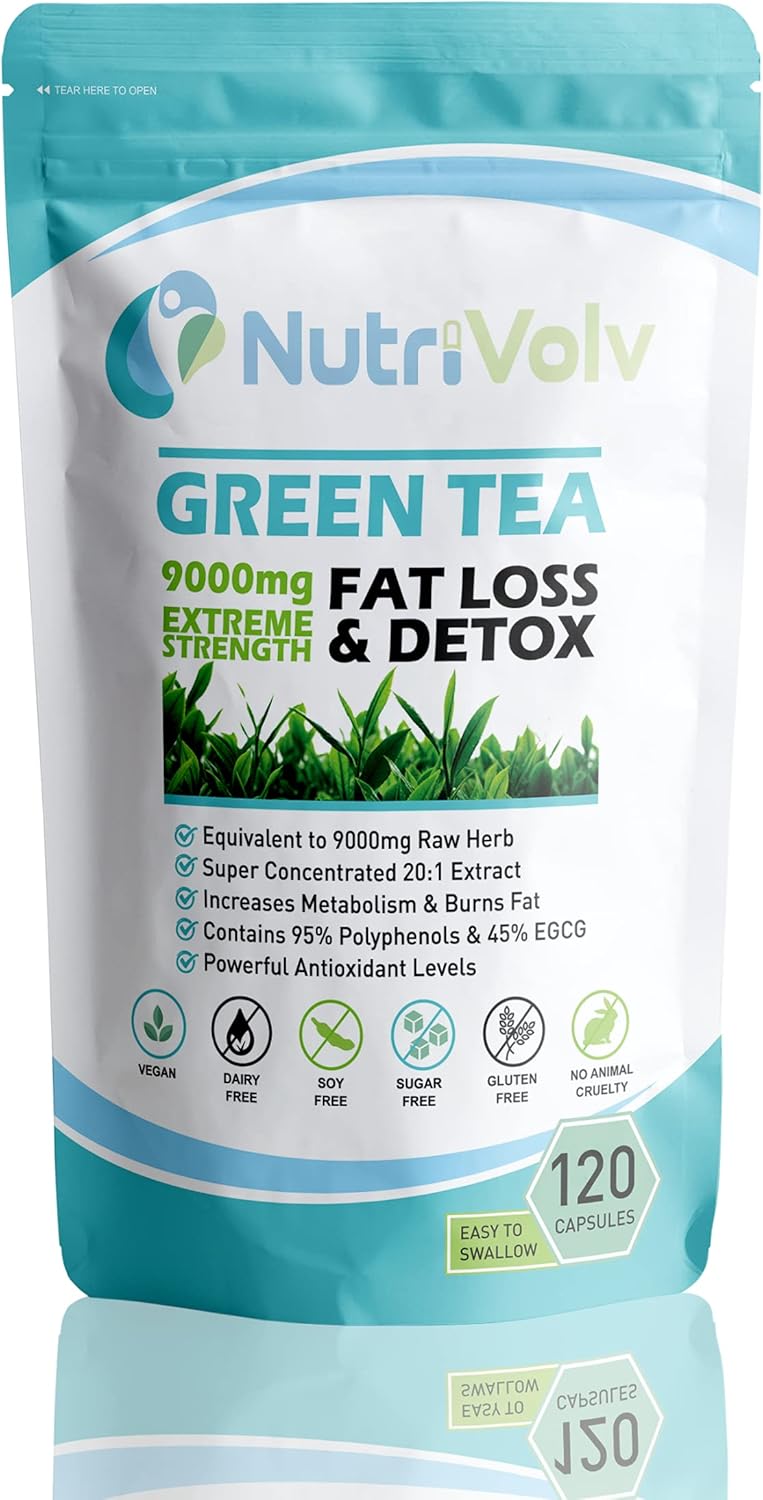 Green Tea Extract Supplement 9000mg maintaining a Healthy Metabolism, Cardiovascular System, and Immune System, Perfect for Weight Loss, Slimming Aid, & Detox | 120 Capsules