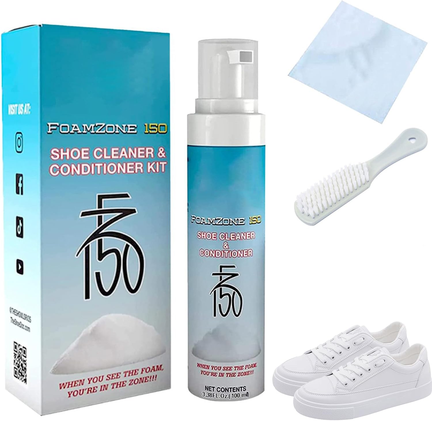 Fashion Base Foamzone 150 Shoe Cleaner - Shoe Cleaning Kit - Shoe Cleaner Foam Set With Shoe Brush
