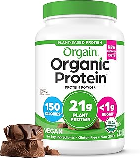 Orgain Organic Vegan Protein Powder, Creamy Chocolate Fudge - 21g Plant Protein, 7g Prebiotic Fiber, Low Net Carb, No Lactose Ingredients, No Added Sugar, Non-GMO, For Shakes & Smoothies, 2.03 lb
