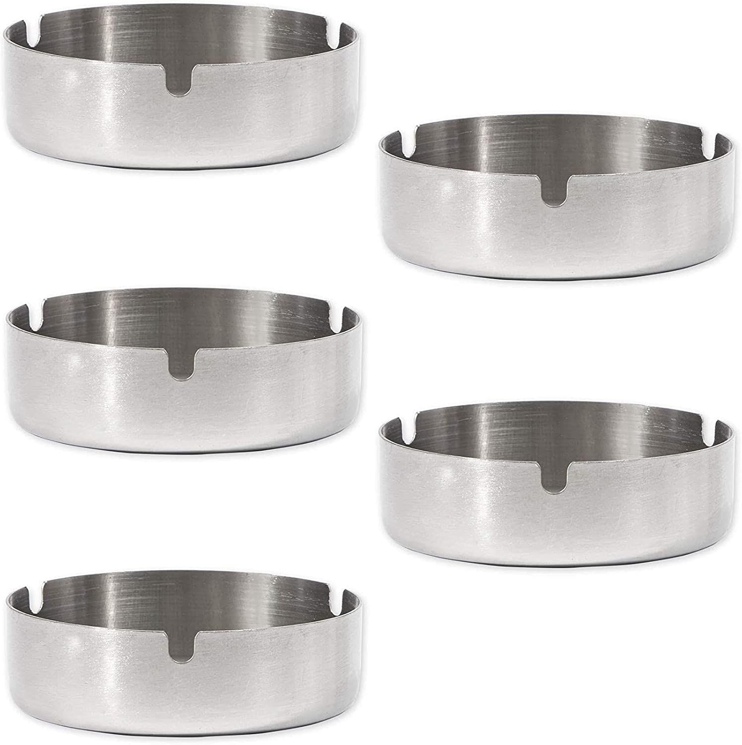 Juvale 5 Pack Stainless Steel Ashtrays for Cigarettes, Outdoor, Indoor Round Patio Ashtray, 3 Slots Each (4 x 4 x 1.2 In)