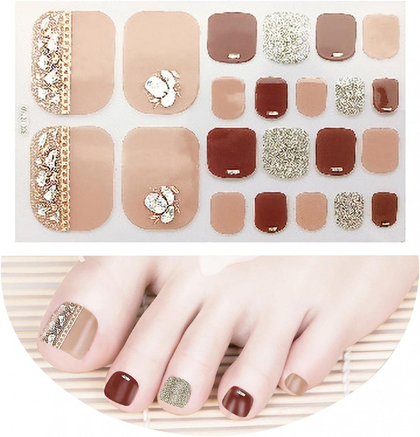 Sbyhbhyds 22 Sheets Toe Nails Rhinestone Stickers, DIY Gradient Toenail Wraps Self Adhesive Sticker,Foot Nail Waterproof Decoration,Glitter Manicure Decals for Women Girl Party Dates Proms Decor