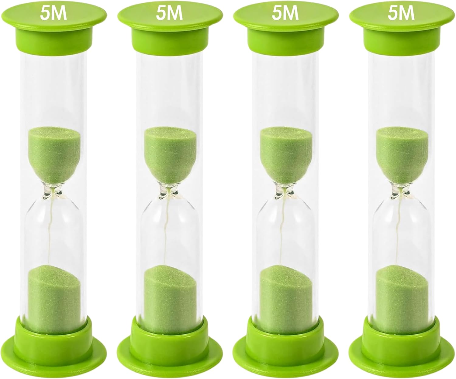 TeacherFav Sand Timer for Kids - 5 Minute Set of 4 Hour Glass - Green Color- Acrylic Covered for Classroom, Home & Kids Room