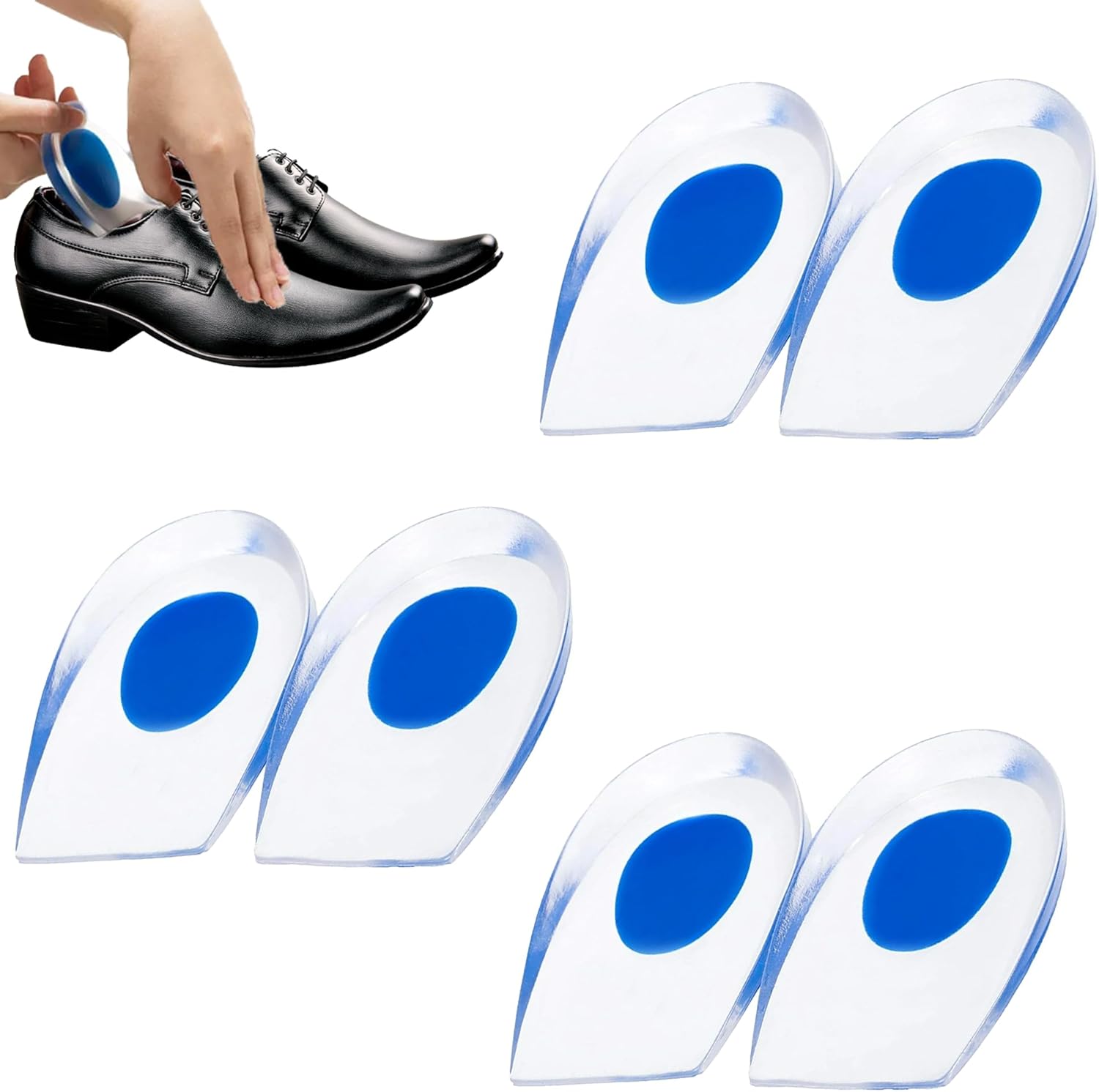 3 Pairs Gel Heel Pads for Plantar Fasciitis UK – Shock Absorbing Heel Cushions, Pain Relief Insoles for Heel Spurs & Achilles Support – Soft Silicone Gel Heel Cupsc Heel Cushion Pads (Blue, UK 4-7/EU