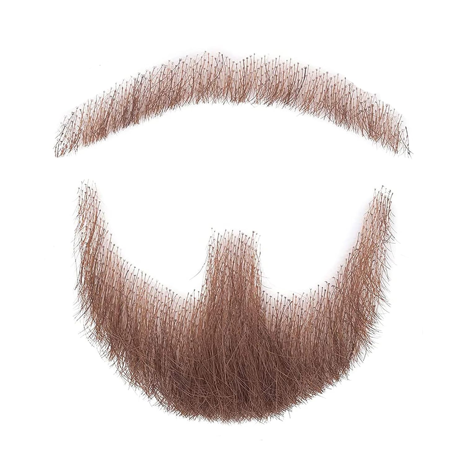 Fake Beard 100% Human Hair Full Hand Tied Realistic Fake Mustache Lace Invisible Fake Mustache Halloween Dressing Men Makeup Entertainment/Drama/Party/Cosplay (Brown)