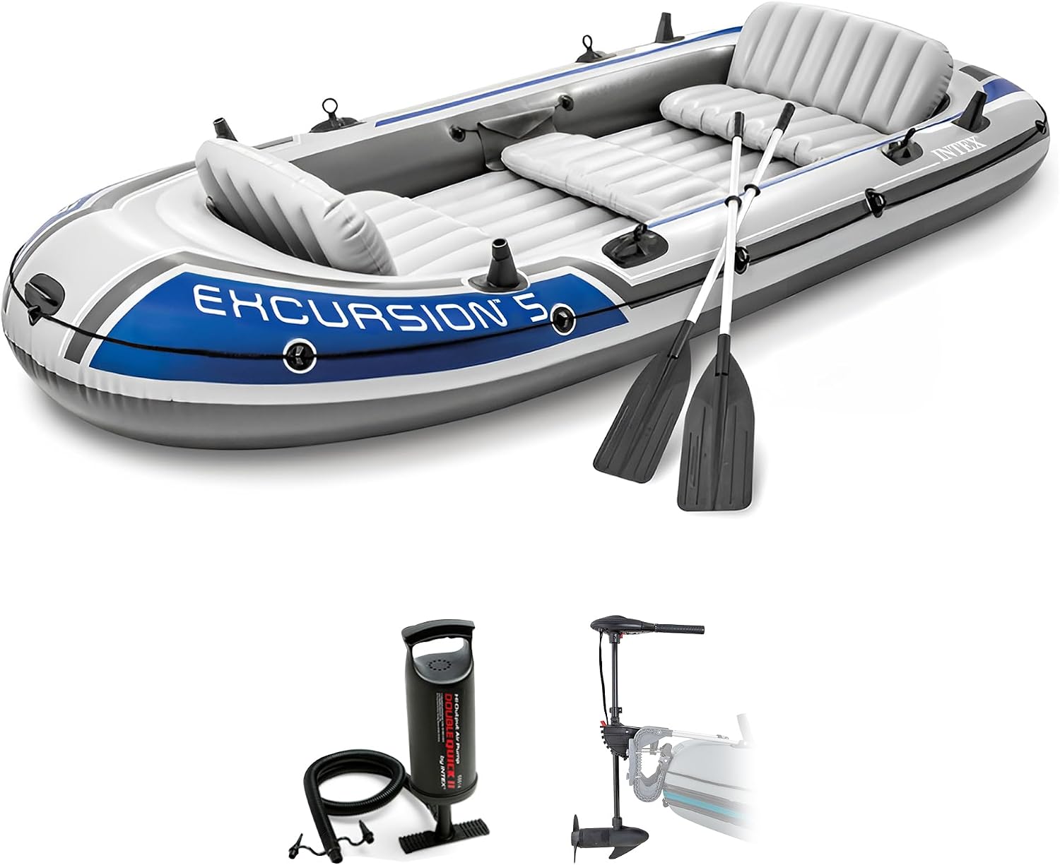 INTEX Excursion 5-Person Inflatable Boat with Transom Mount Trolling Motor