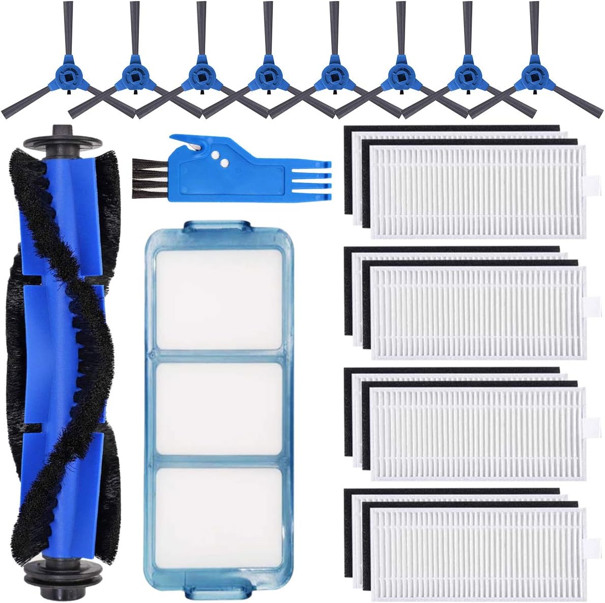 Eufy Replacement Parts 19 Pack (8 Filters, 8 Side Brushes, 1 Main Brush, 1 Primary Filter) for RoboVac 11S, 30, 30C, 15C, 15T, 12, 35C Robotic Vacuum Cleaners