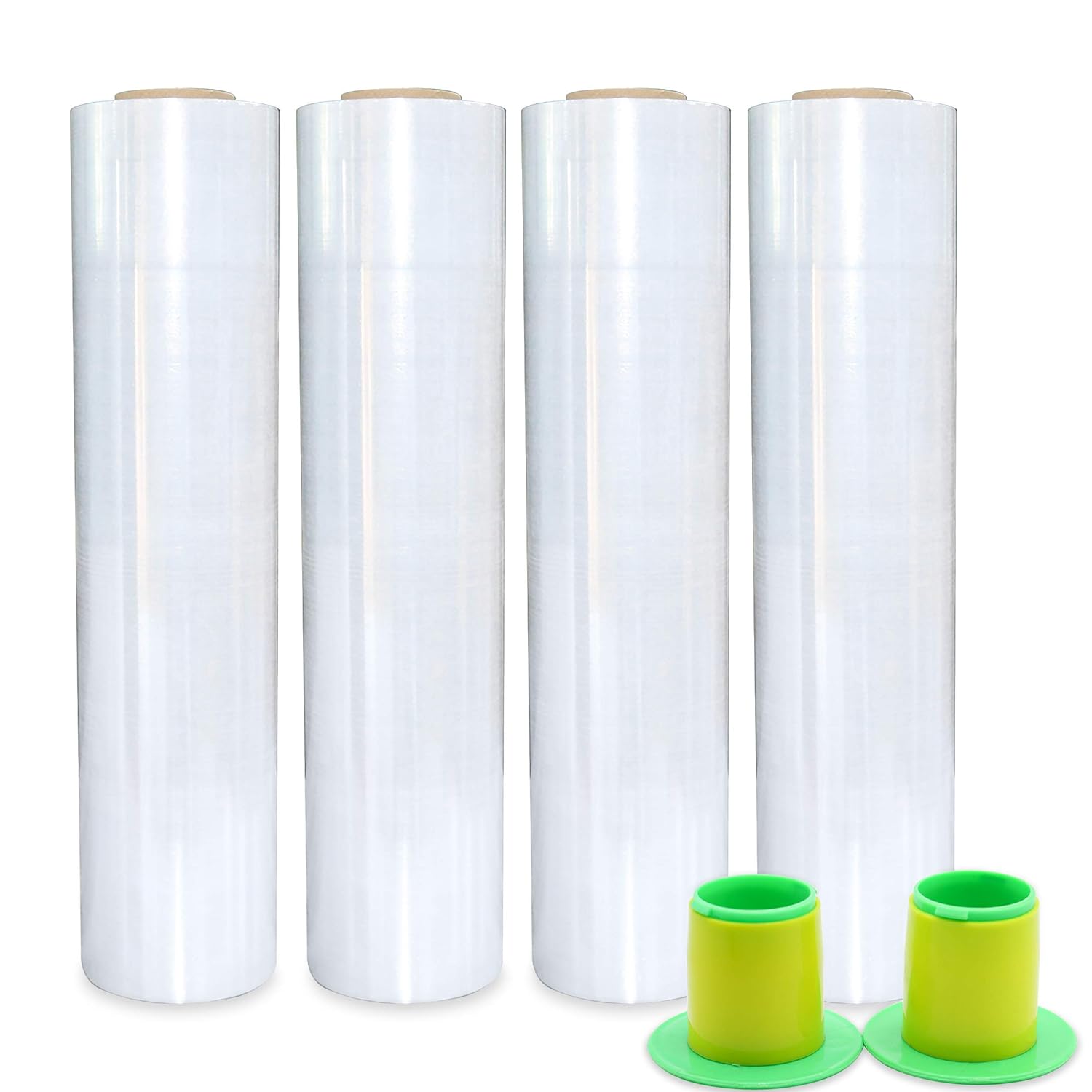 4 Pack Industrial Clear Pallet Stretch Wrap Cling Film 20mic x 400mm x 260m with Plastic Rolling Handle.Self Adhering Packing,Moving,Packaging,Heavy Duty Shrink Film,BOMEI PACK