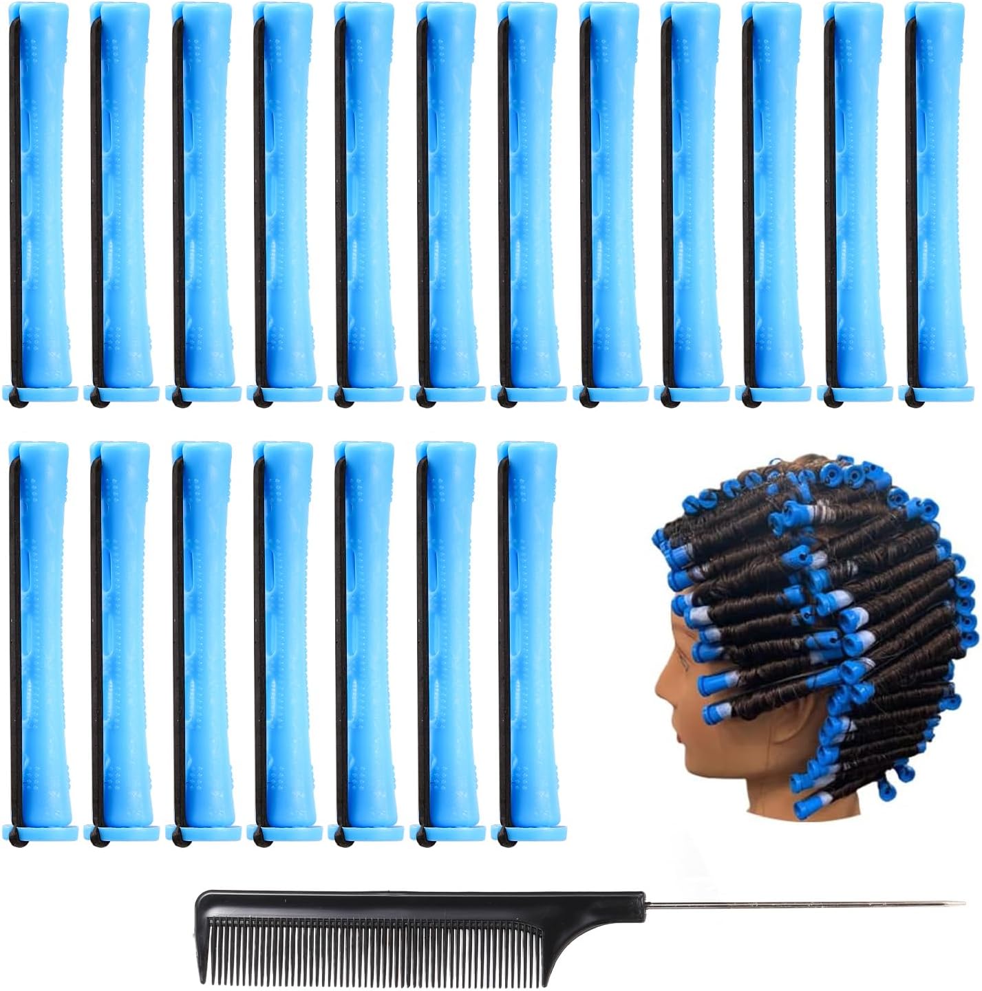 Arcjunys Perm Rods Kit 0.35 Inch for Short Hair - 24Pcs Hair Curlers With Steel Tail Comb for Hairdressing Styling Supplies