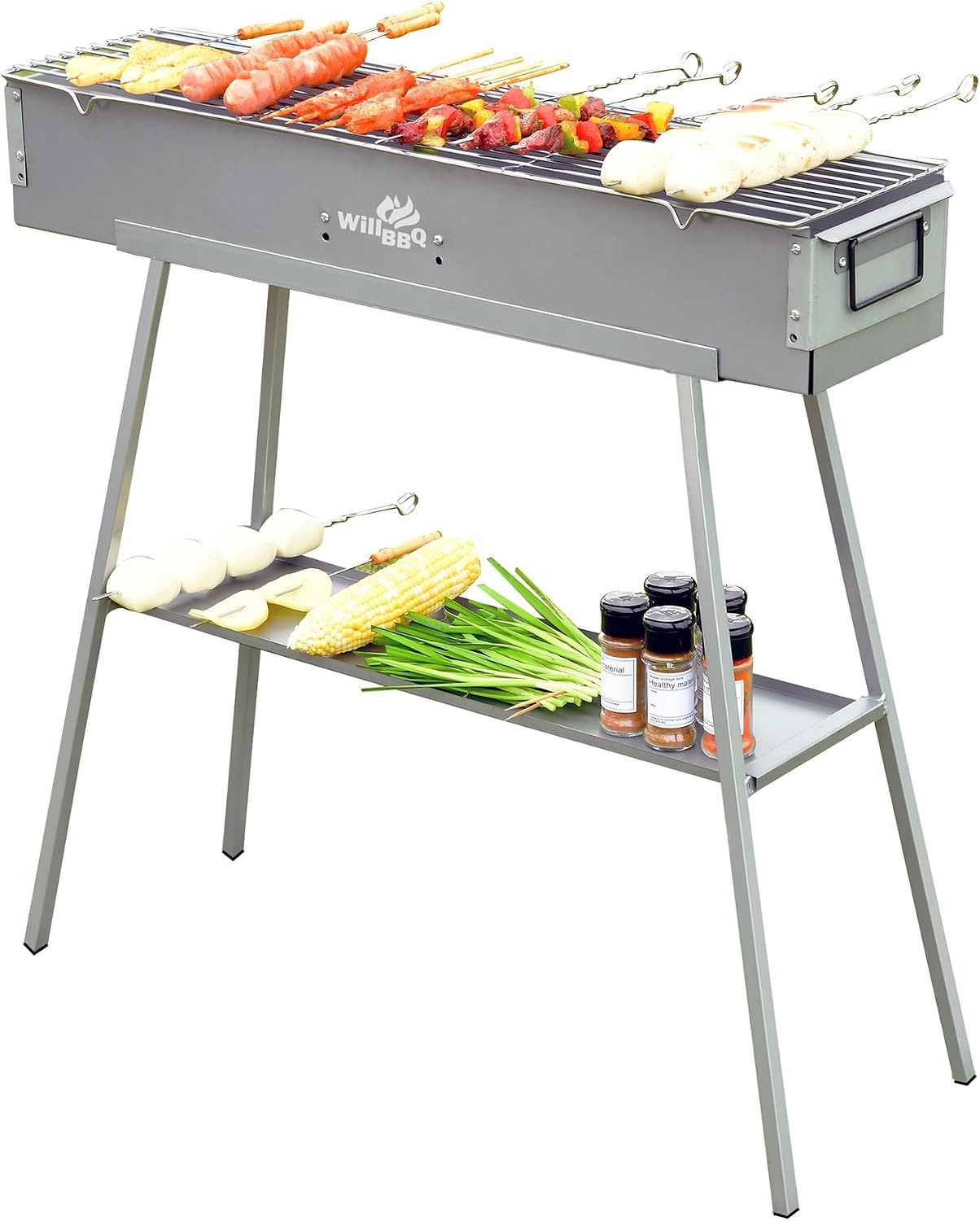 WILLBBQ Heavy-Duty Charcoal Grills, BBQ Grill for Skewers, Kebabs & Satay