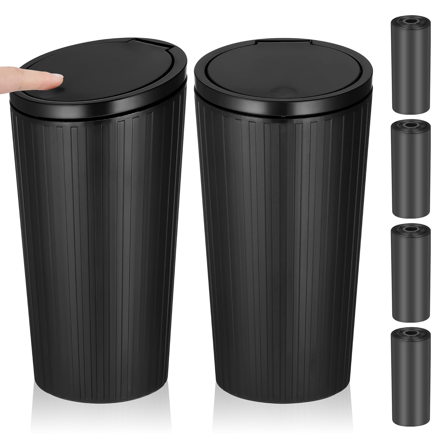 Yimomoyi 2 Packs Car Trash Can Bins with Lid, Bin for Cars, Mini Car Bins, Car Bin Cup Holder, Universal Leakproof Vehicle Garbage Can Bin with 4 Roll Trash Bags for Automotive Office Home Kitchen