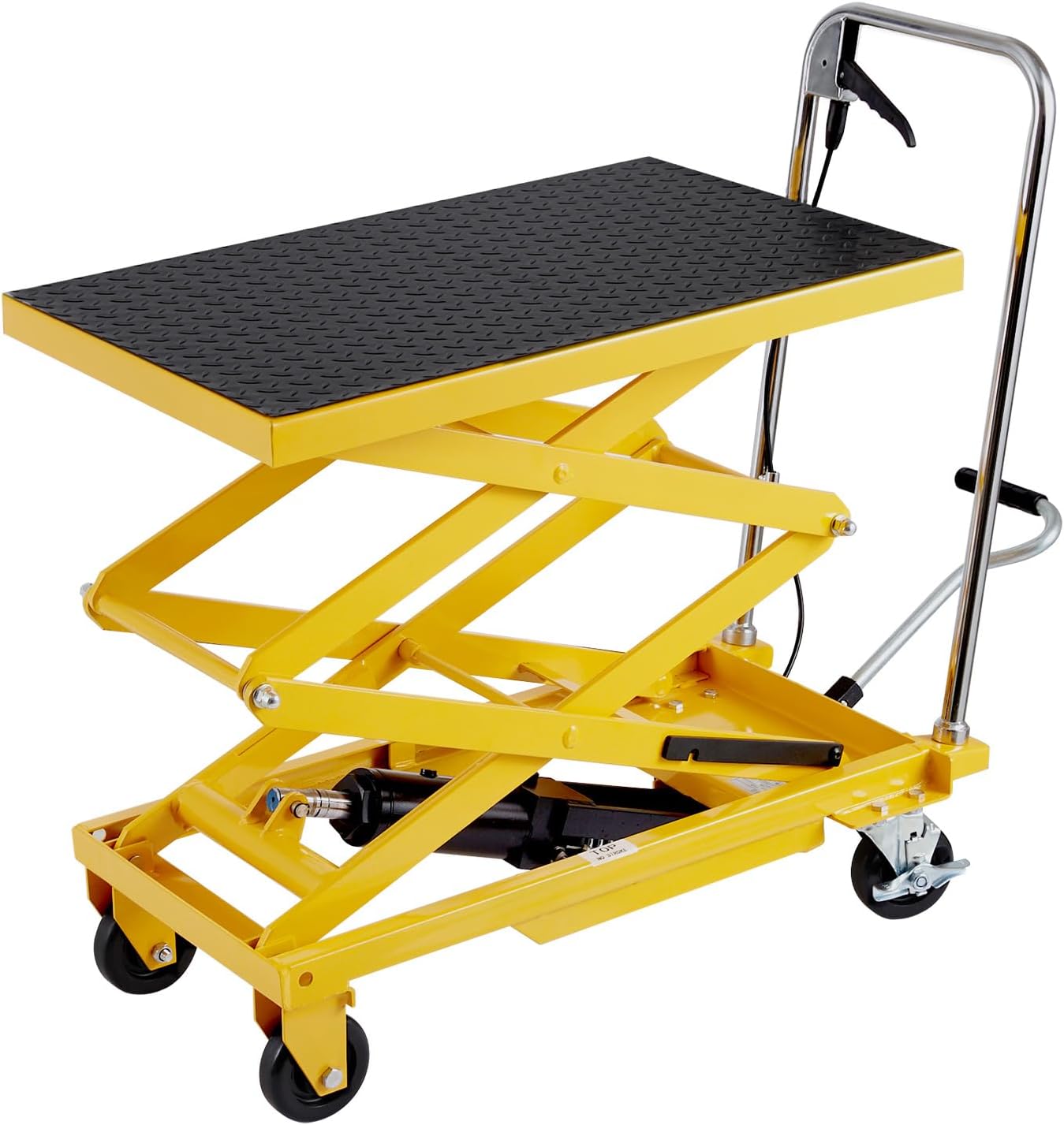 Specraft 330lbs Hydraulic Lift Cart, 50" Height Double Scissor Table with 4 Wheels & Non-Slip Pad, Material Handling Platform, Yellow