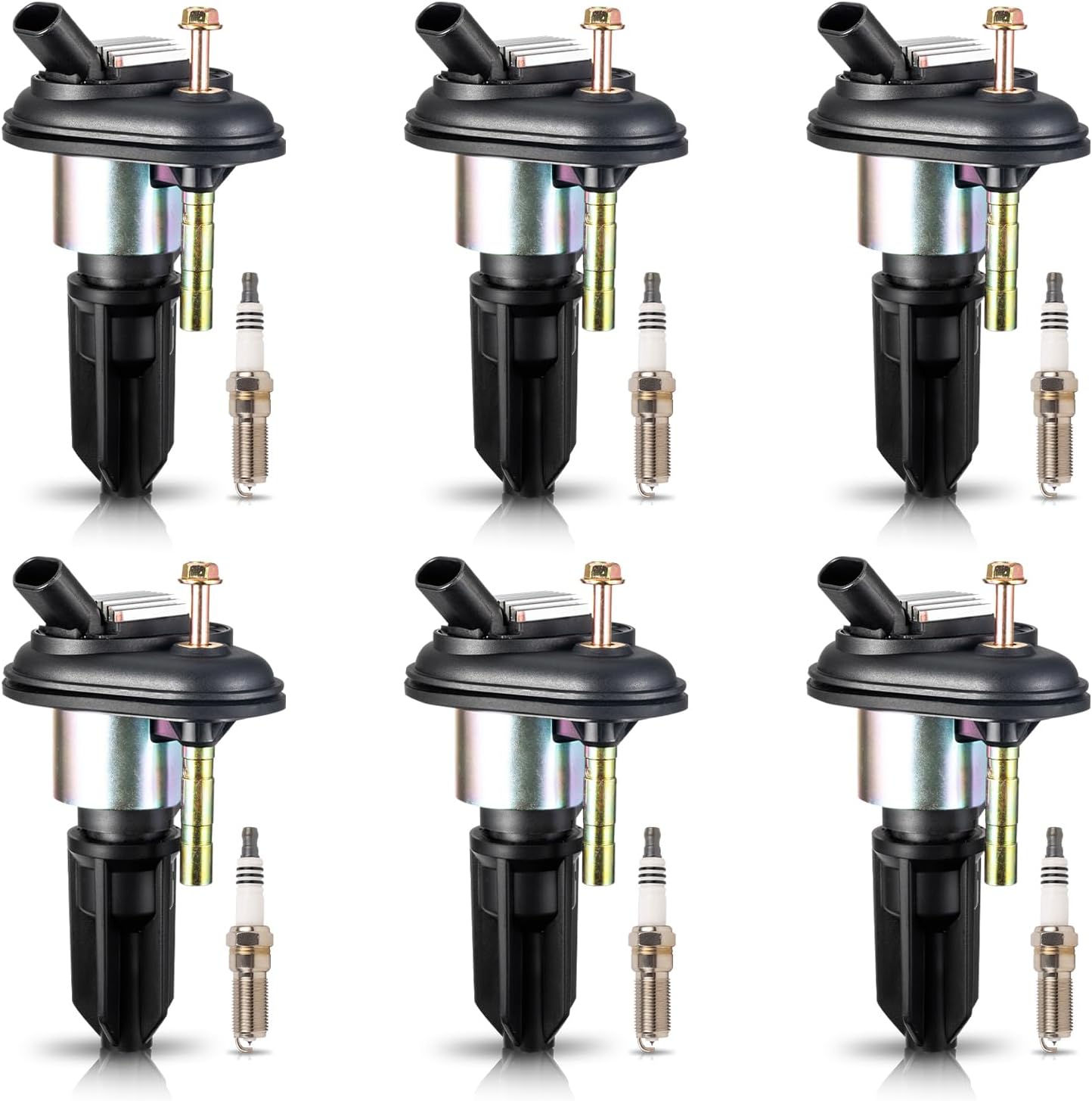 Set of 6 Ignition Coil Pack and Spark Plugs Iridium Compatible with 2002 2003 2004 2005 Chevy Trailblazer GMC Envoy Ascender Bravada Buick Rainier 9-7X 4.2L L6 Spark Plug Coils Replaces# UF303 41103