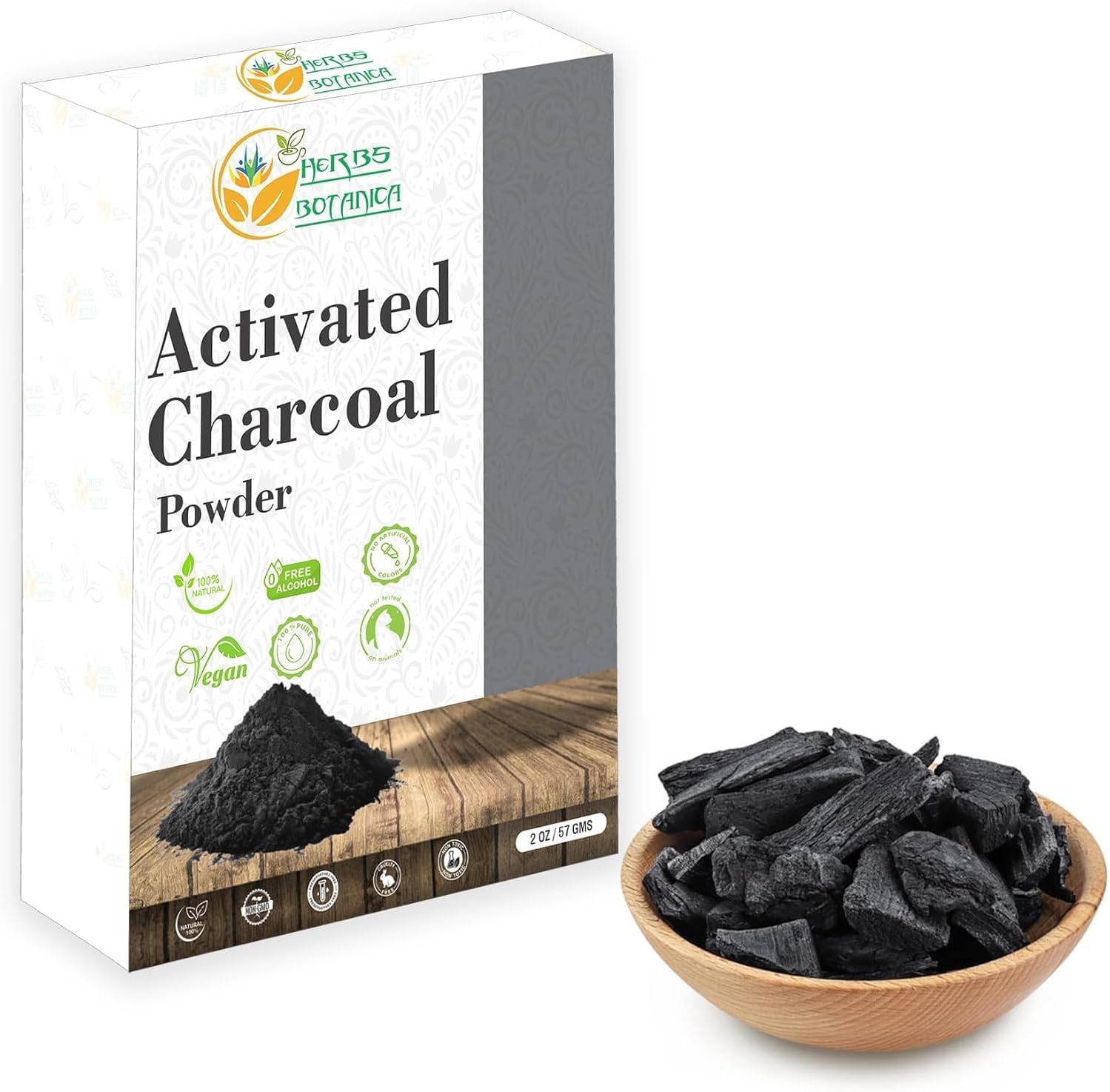 Herbs Botanica Activated Charcoal Powder 100% Food Grade Bamboo Charcoal Powder for Baking, Soap Making, & DIY for Multiple Uses 2 oz