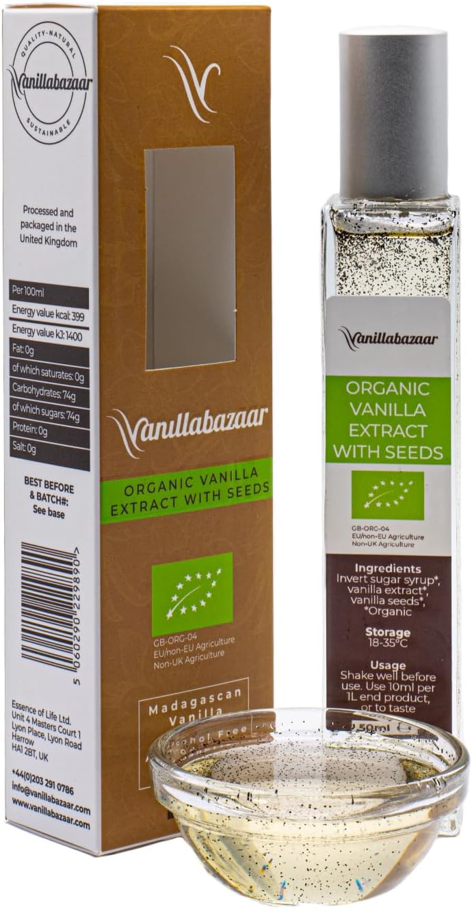 Purity Organic Madagascan Vanilla Extract with Seeds | 100% Natural, Alcohol Free| for Home Baking and Ice Cream Making (50ml) | Vanillabazaar