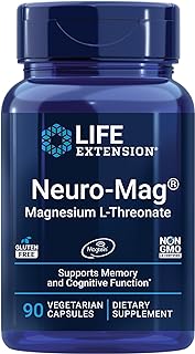 Life Extension Neuro-mag Magnesium L-threonate, Magtein, Magnesium Supplement, Brain Health, Memory & Attention, Gluten Free, Vegetarian, Non-GMO, 90 Vegetarian Capsules