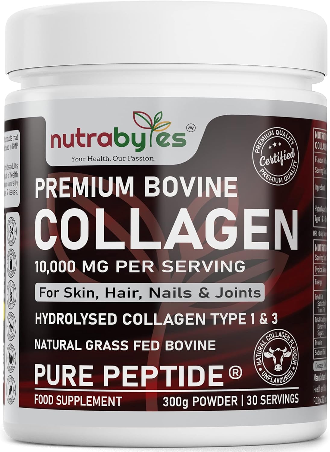 Collagen Powder 10000mg Bovine Type 1 & 3 Unflavoured, High Strength Pure Hydrolysed Protein Peptides for Women & Men, 19 Amino Acids, Kosher/Halal Certified, Healthy Skin Hair Nails Joints-Keto/Paleo
