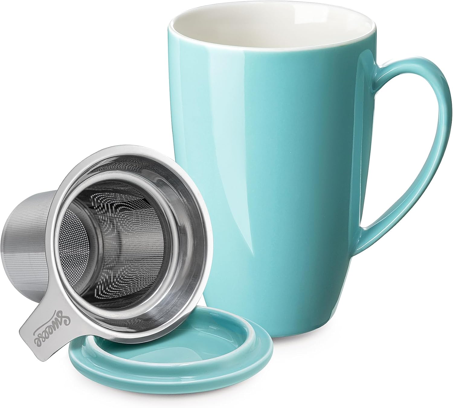 Sweese Porcelain Tea Mug with Infuser and Lid, 15 oz - Microwave Safe, Quality Tea Cup for Hot Water