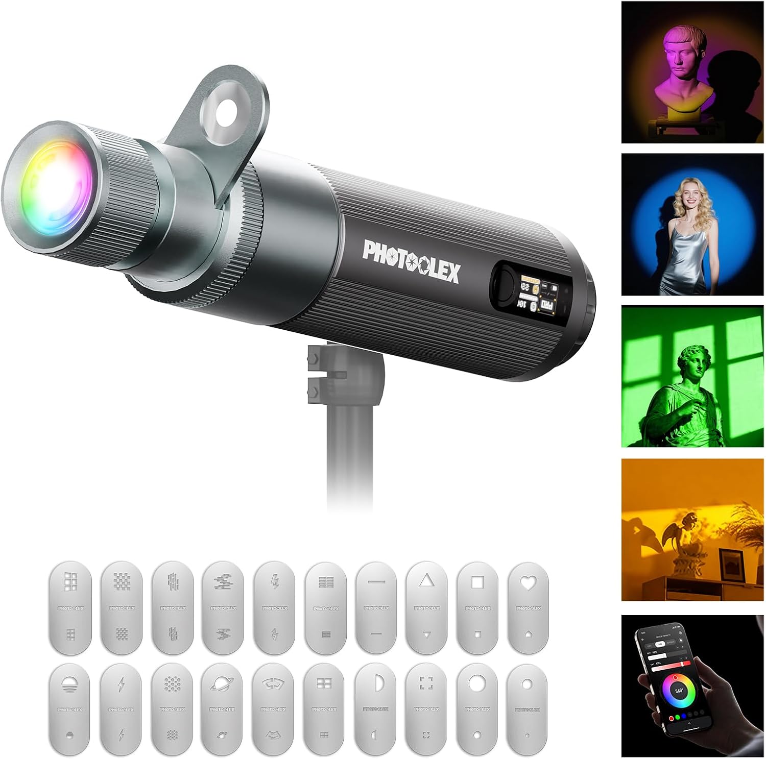 PHOTOOLEX RGB Photography Spotlight, Photography Flashlight, Optical Snoot