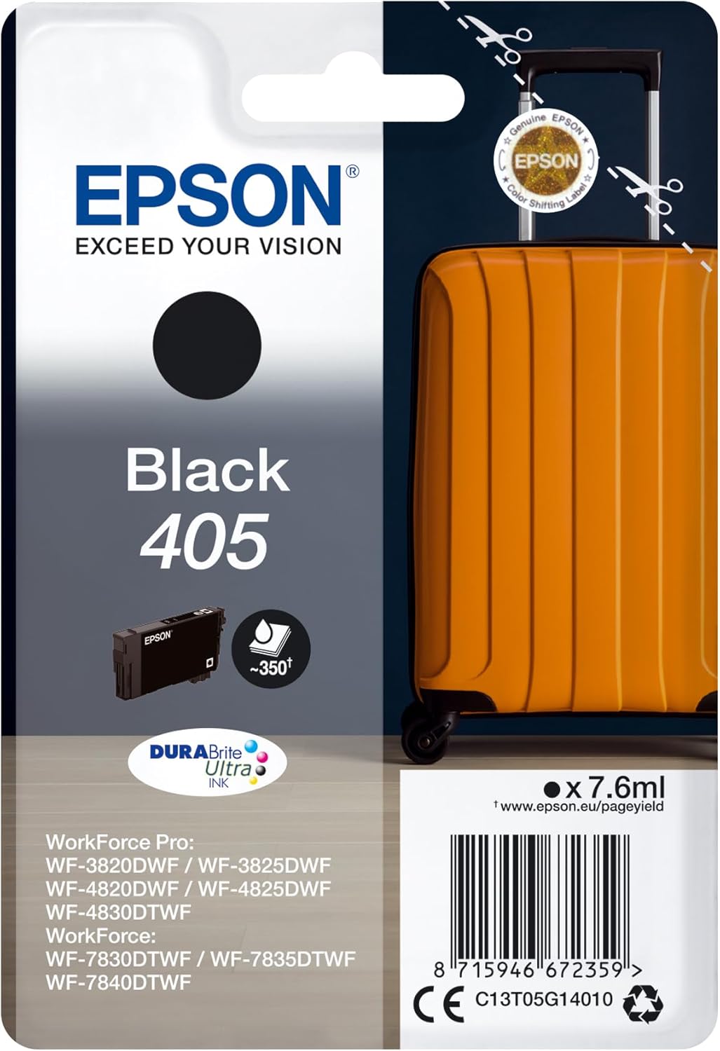 Epson 405 Black Suitcase Genuine, DURABrite Ultra Ink, Standard Capacity
