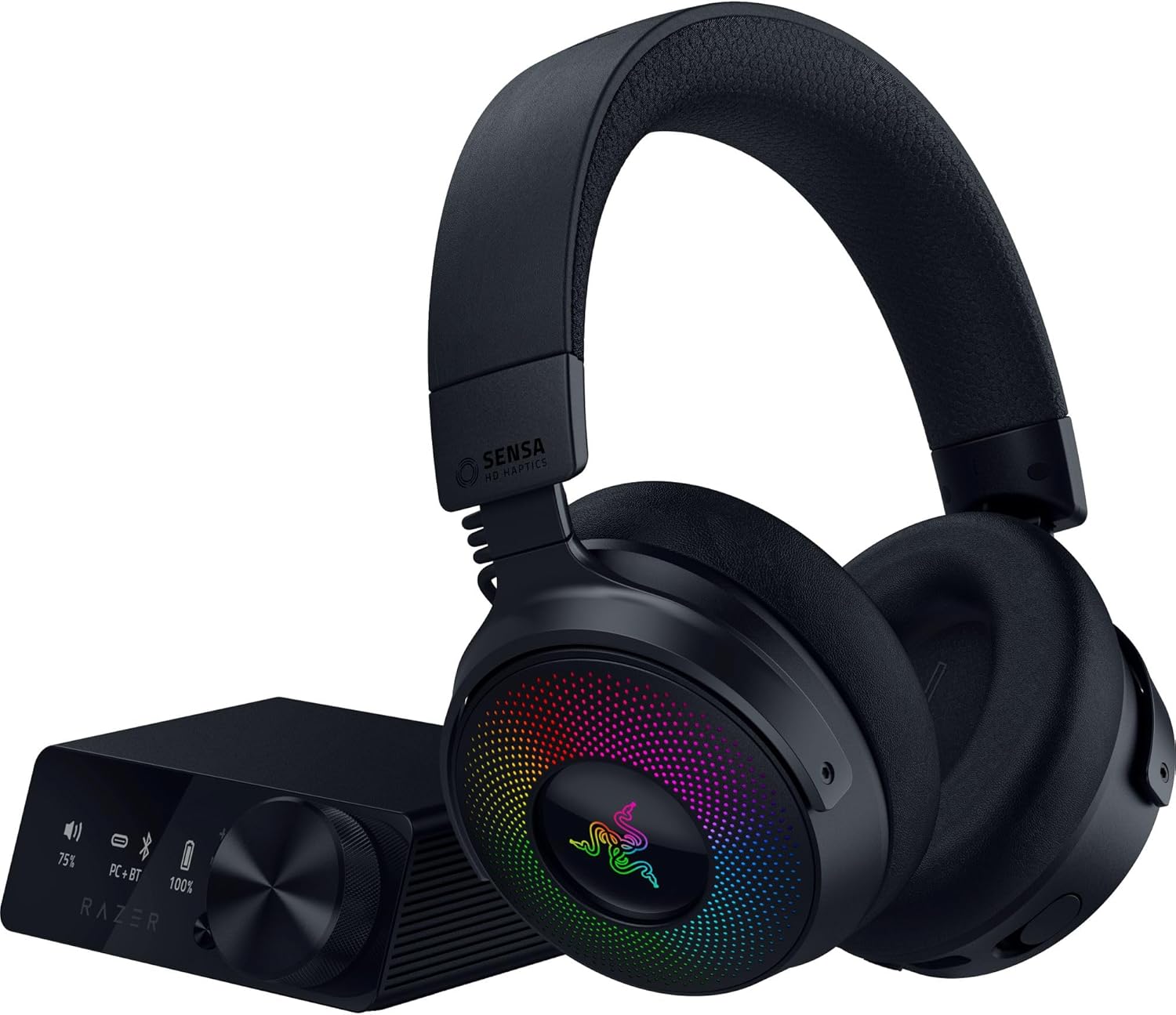 Razer Kraken V4 Pro - Wireless Gaming-Headset with OLED Control Hub - Sensa HD haptics - TriForce 40mm Drivers - HyperSpeed & Bluetooth - THX Spatial Audio | Black