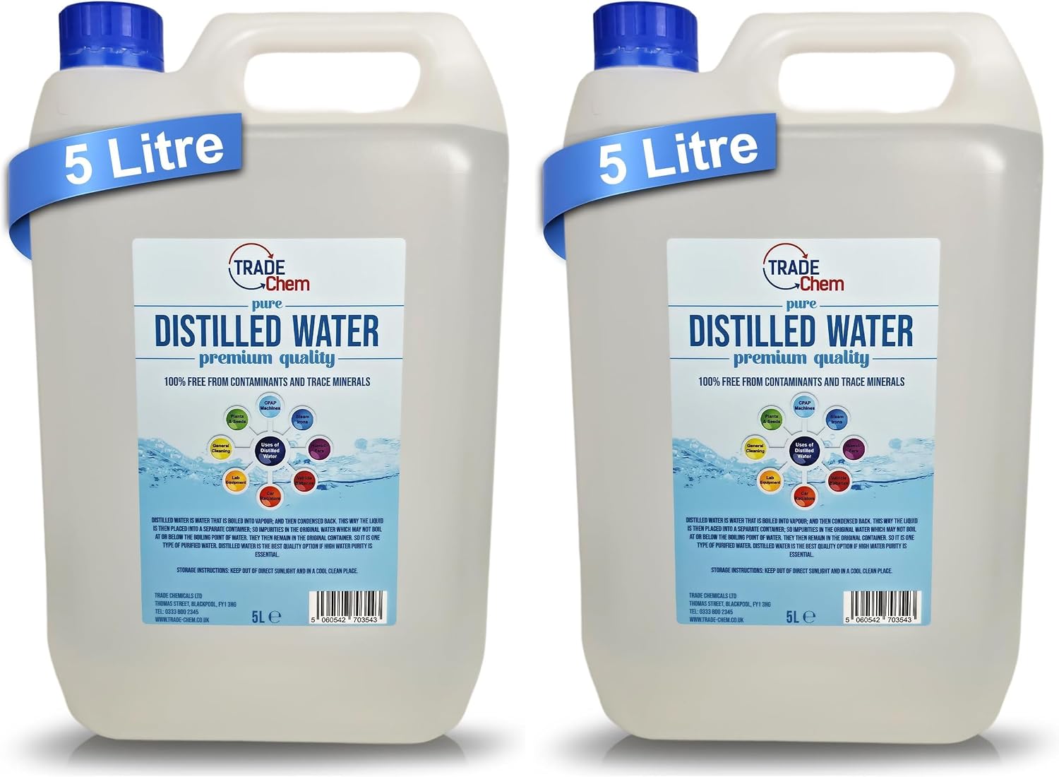 Distilled Water - 100% Ultra Pure Water (Blue) (5L) (Pack of 2)