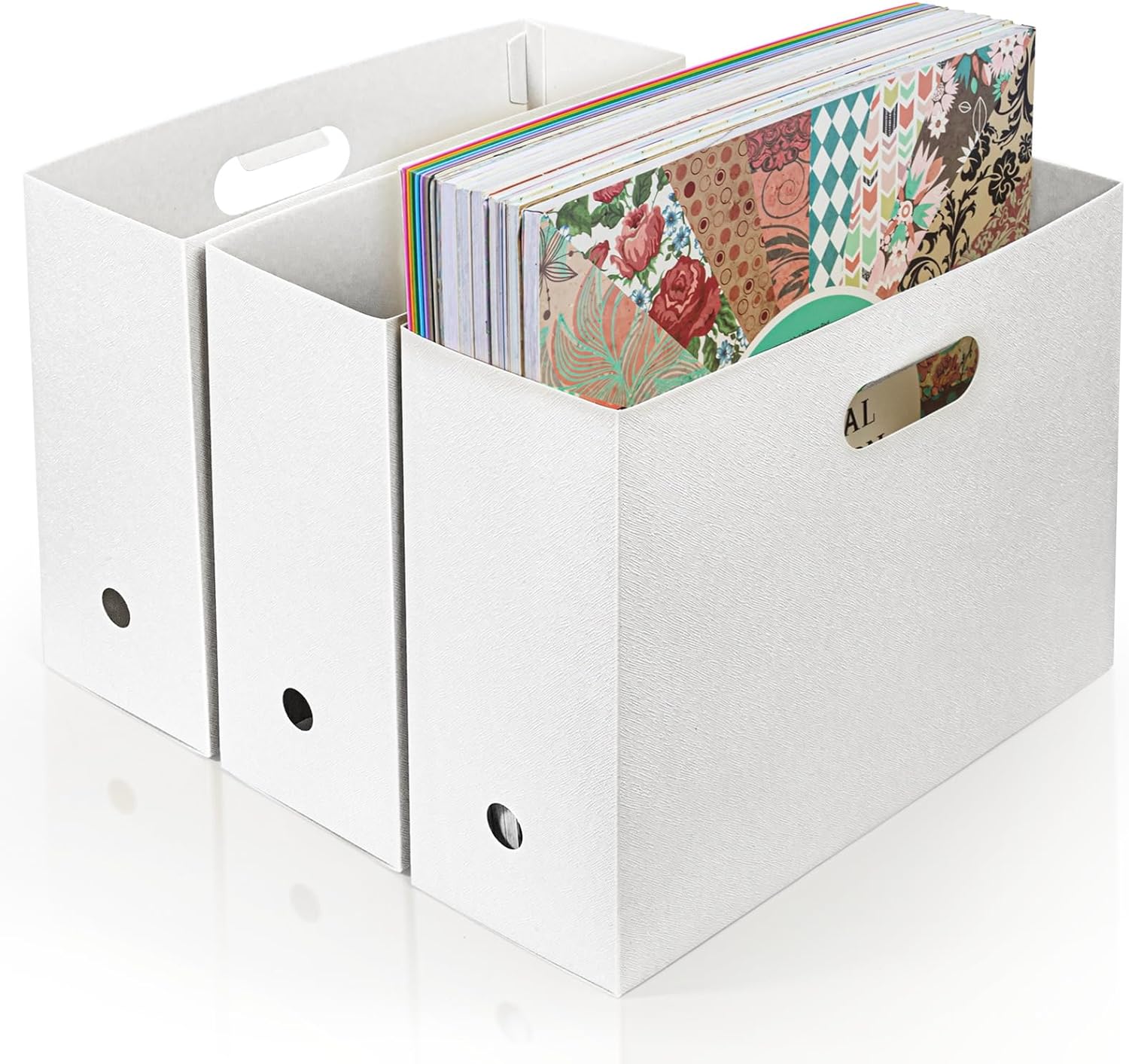 Foldable Scrapbook Paper Storage Organizer, 12x12 Scrapbook Paper Storage, Plastic File Organizer, White, 3 Pack