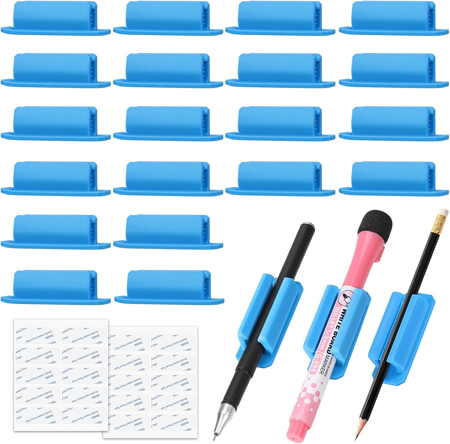 BOBOKA 20Pcs Pencil Holder for Desk, Adhesive Pen Holder for Classroom Clipboard Attachment, Silicone Pencil Holder & Marker Holder for School Office Desk Accessories, Teacher Supplies