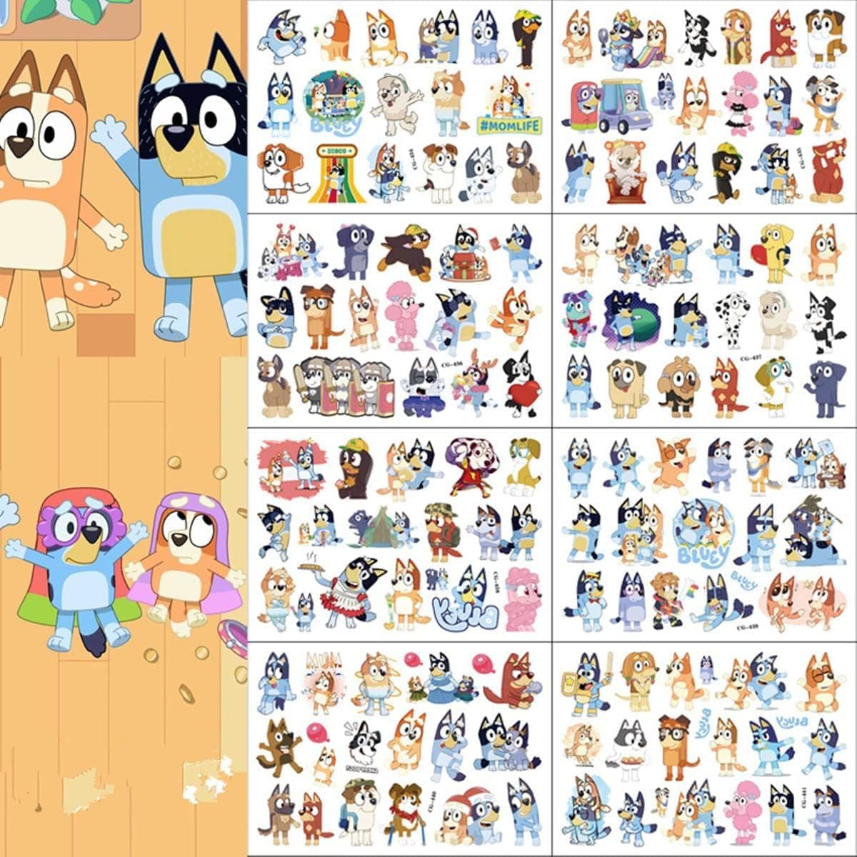 8 Sheets Blue Temporary Tattoos Stickers for Kids,Birthday Themed Party Supplies Decoration Favors, Cartoon Sticker Tattoos Gift for Kids Boys Girls Prizes Carnival Christmas Rewards …