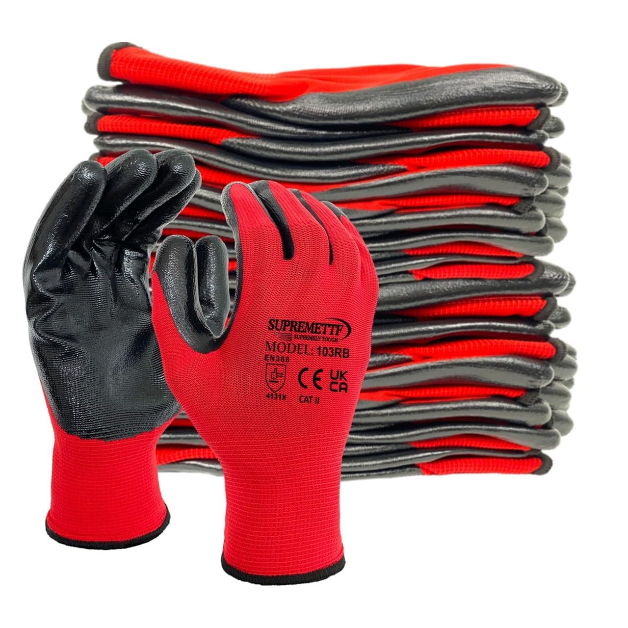 Supreme TTF 24 Pairs PREMIUM NITRILE COATED Red Nylon Work Gloves Builders Gardening Grip (Medium [Size 8])