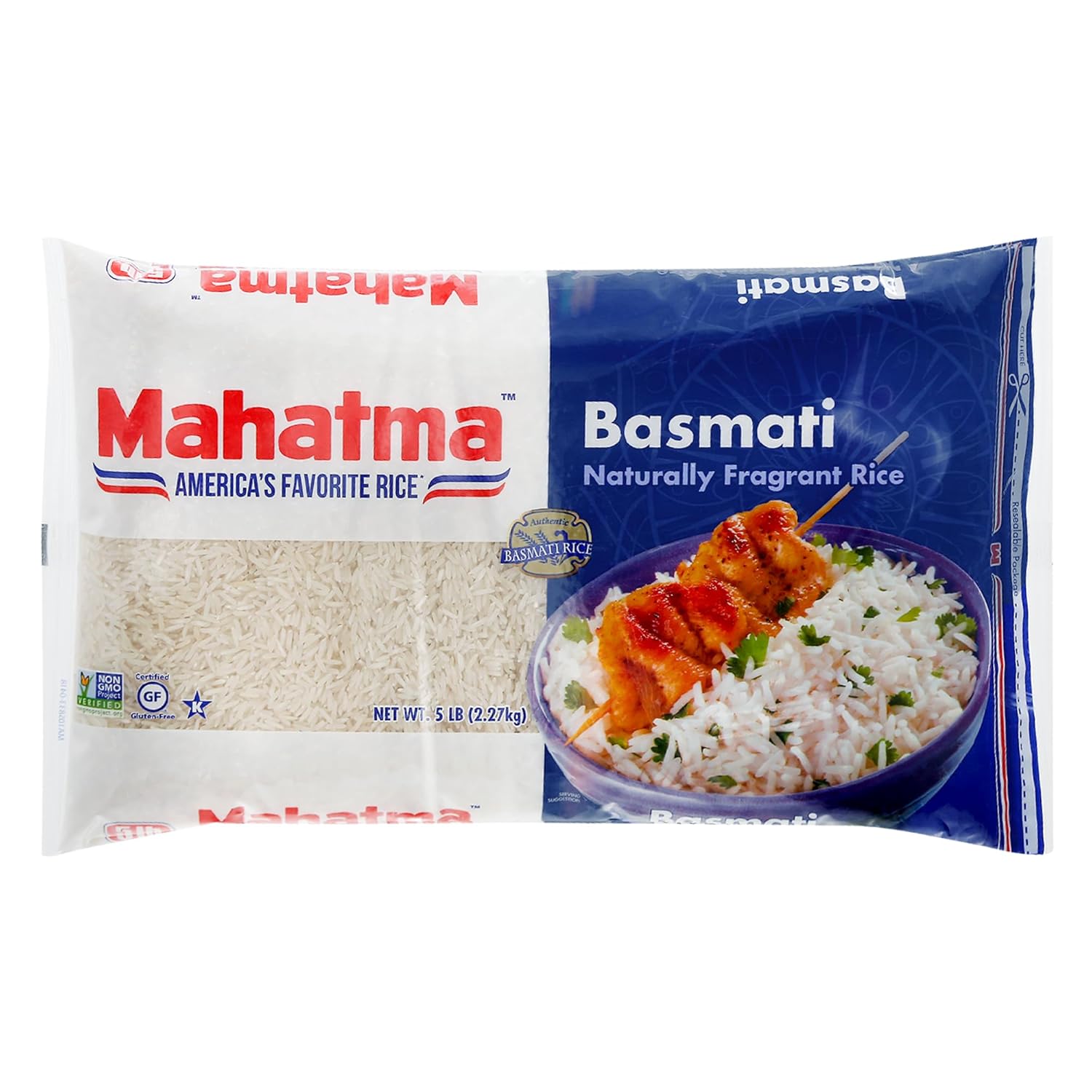Mahatma Indian Basmati Rice, 5lb Bag of Rice, Fluffy, Floral, and Nutty-Flavored Rice, Stovetop or Microwave Rice