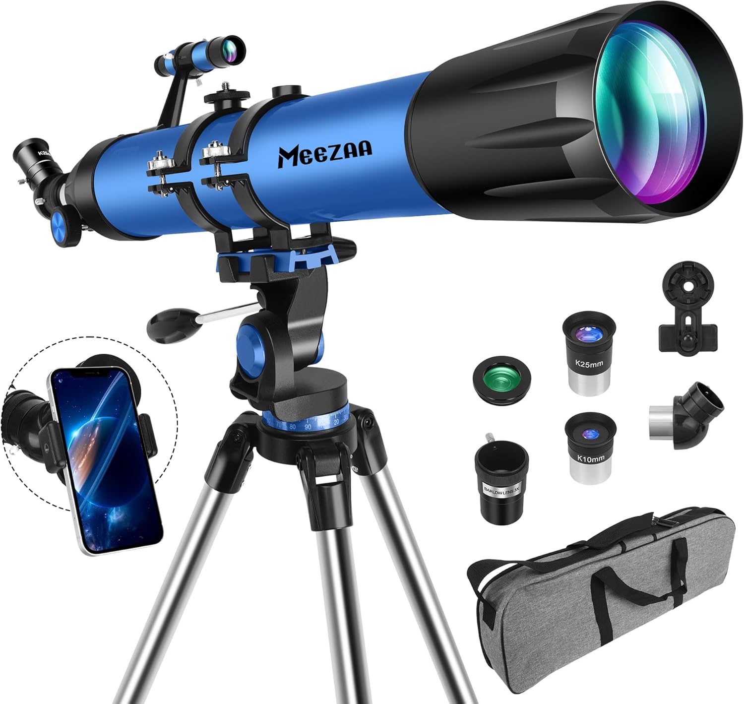 Telescope, Professional Powerful Telescope for Adults Astronomy Beginners, 90mm Aperture 800mm Refractor Telescopes for Kids with AZ Mount Tripod, Carrying Bag, Phone Adapter and Moon Filter