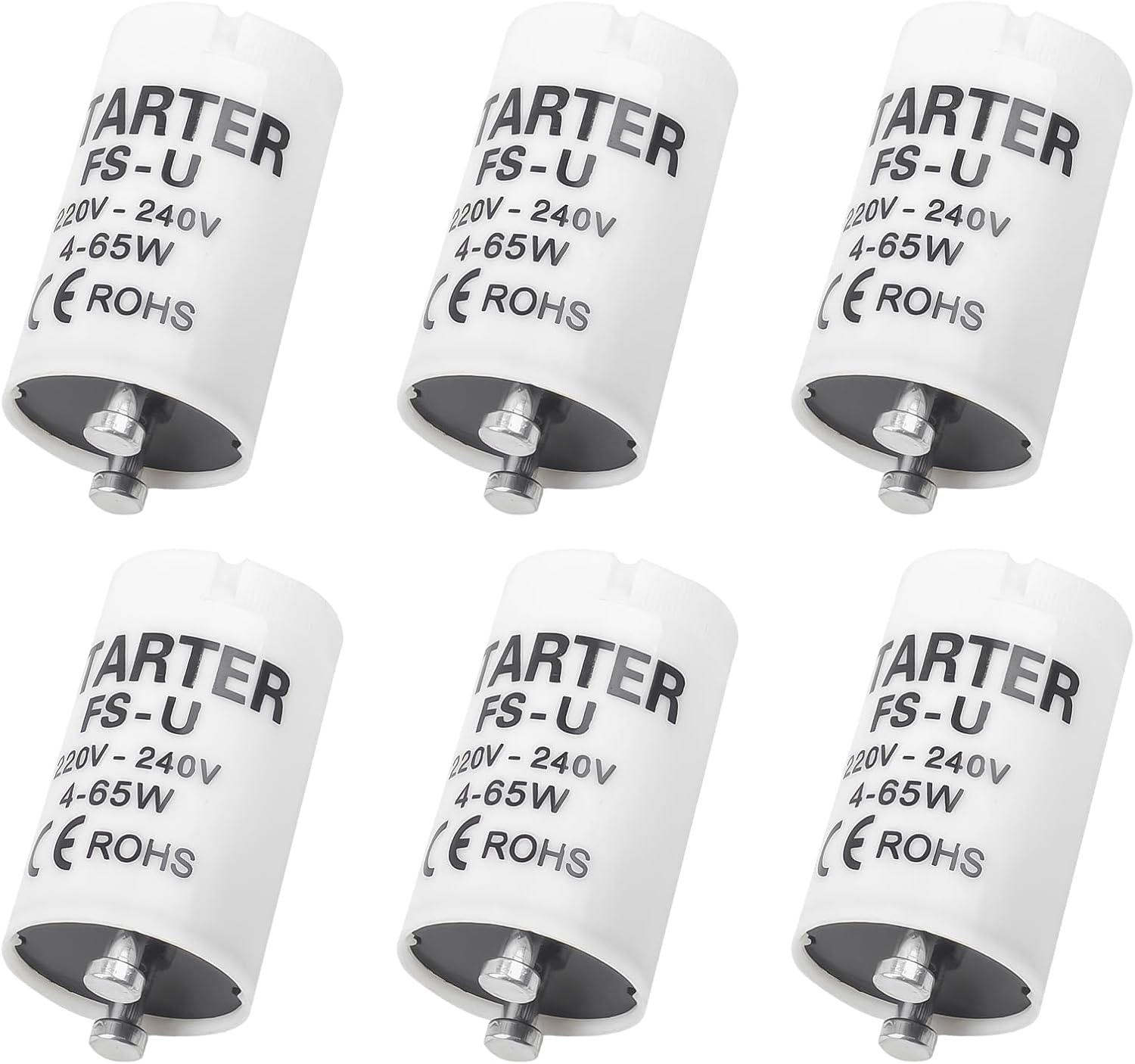 6 Pack Fluorescent Tube Starters 4-65W 220-240V T8/T12 FSU Starter LED-Compatible Energy-Saving Longlife Light Starter Kit for Fluorescent Tube Strip Lamps Safe and Eco-Friendly General Electric
