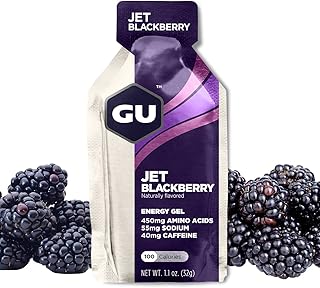 GU Energy Original Sports Nutrition Energy Gel, Jet BlackBerry, 8 Count