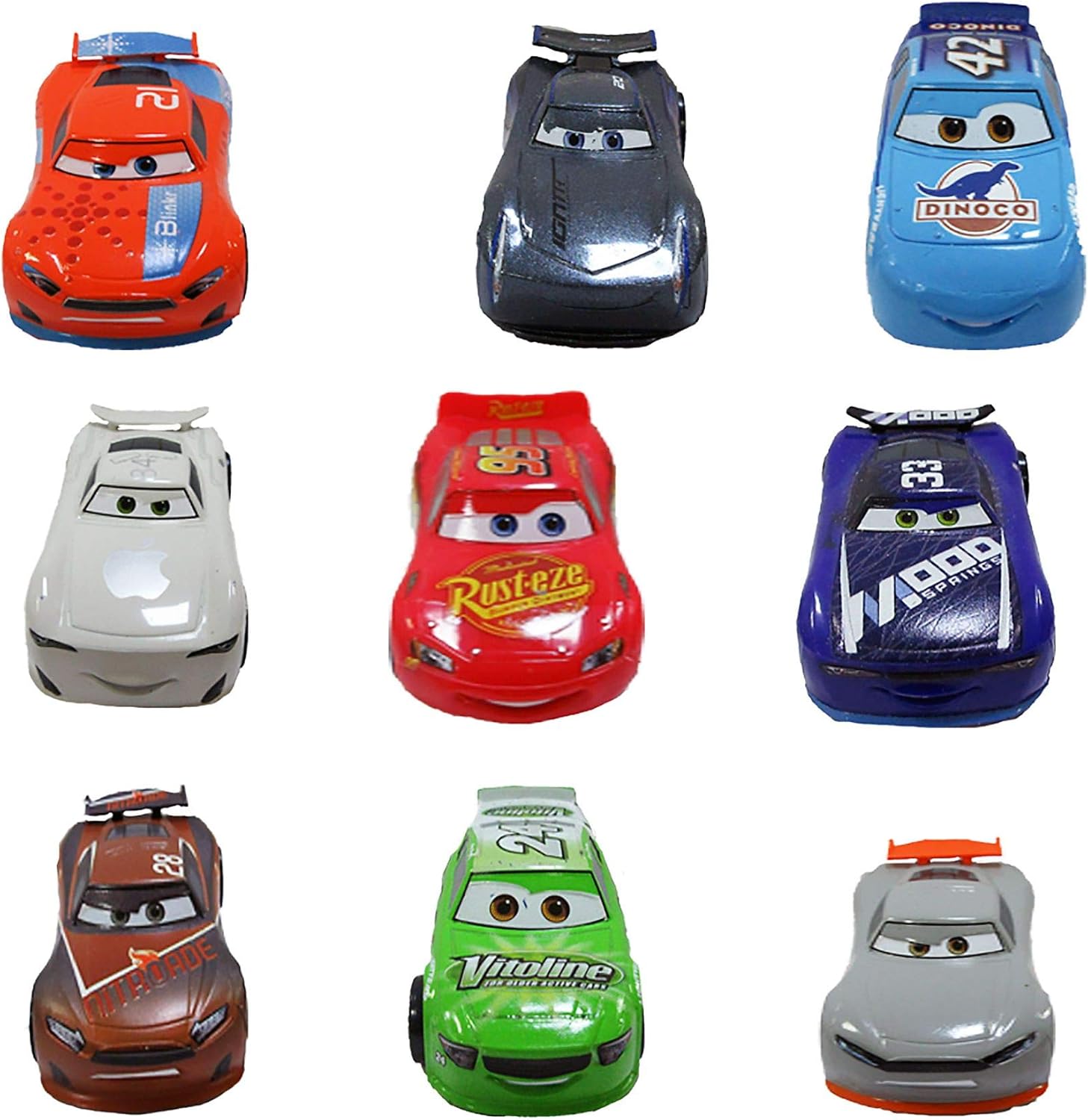 Disney Store Official Pixar Cars Deluxe Playset, 9 Pc., Detailed Car Figures including Lightning McQueen, Jackson Storm and more, Toys with Colourful Character Artwork, Suitable for Ages 3+