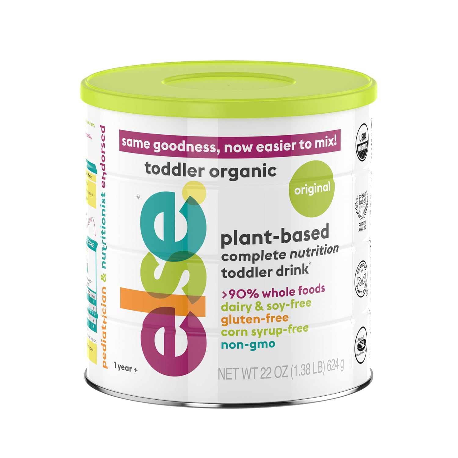Else Nutrition Toddler Formula 12-36 Months - Organic, Plant Based Toddler Nutritional Drink - Soy & Dairy Free, Lactose Free - Toddler Protein Powder w/ 20+ Vitamins (22oz, 1-Pack)