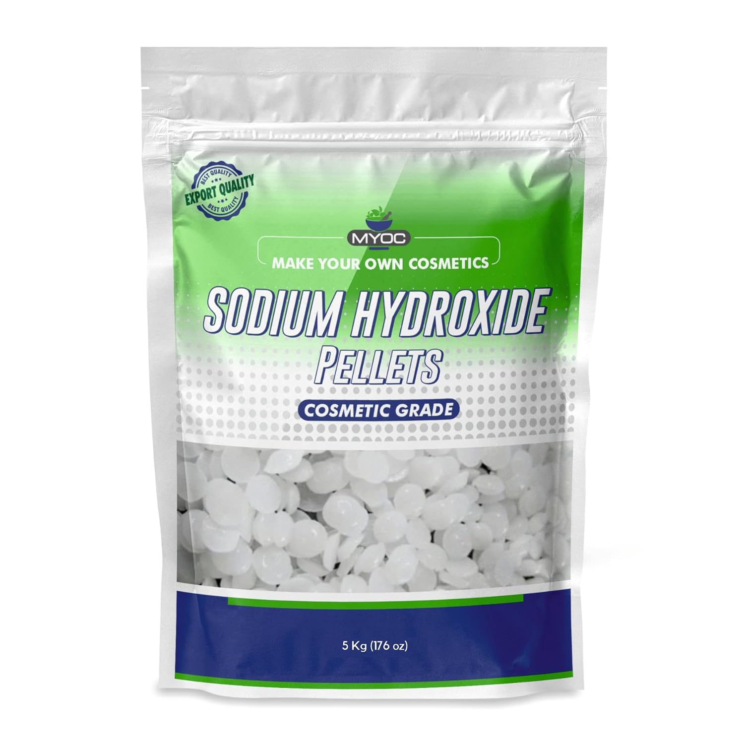 MYOC Sodium Hydroxide Pellets – 5 Kg | Cosmetic Grade Lye for Soap Making, Cleaning Solutions, and Industrial Use | High-Purity NaOH Crystals for DIY & Bulk Applications