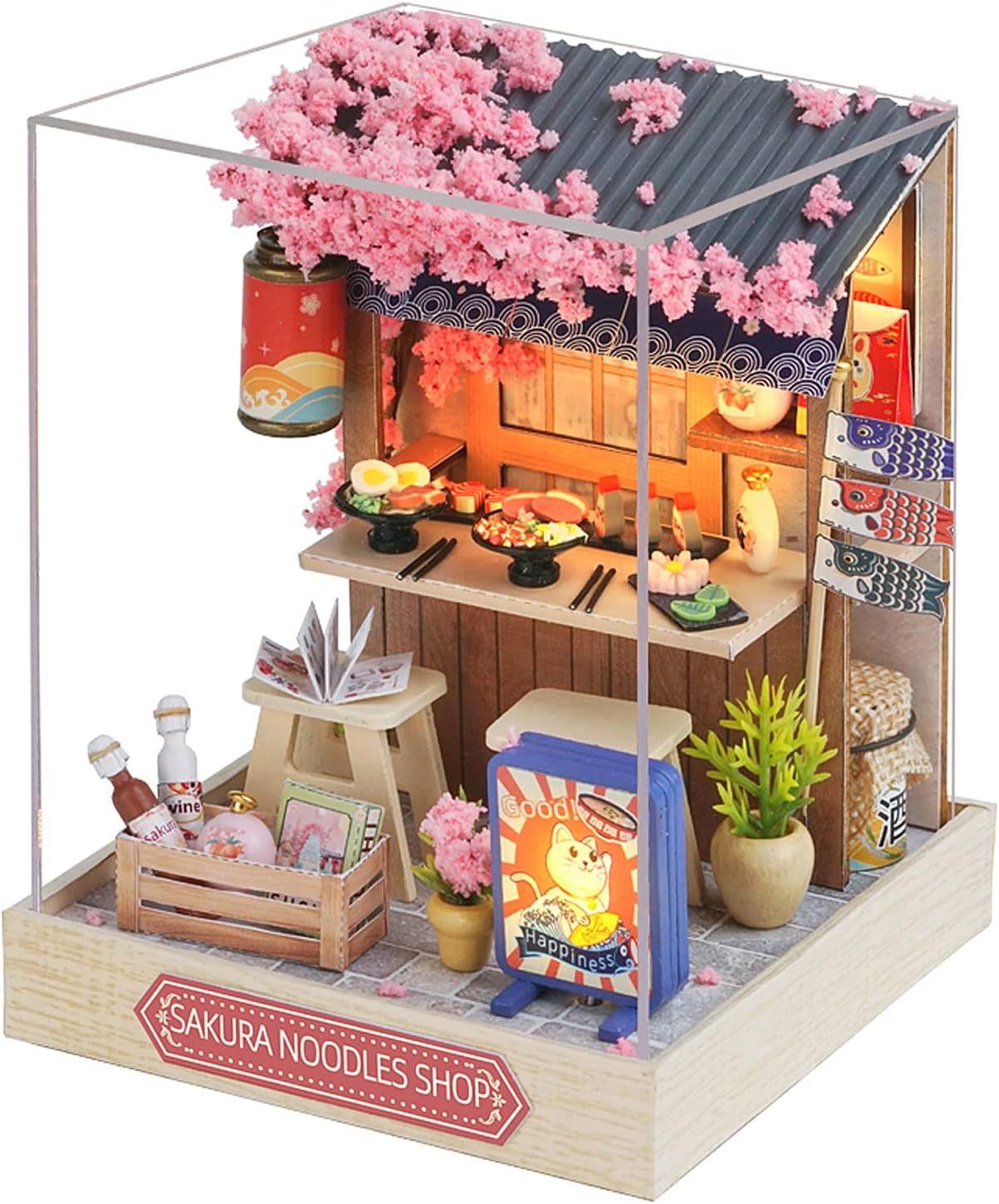 CUTEROOM DIY Miniature Doll House Kits, DIY House Kit with Dust Cover, 3D Wooden Dollhouse Kits to Build for Teens Adults Birthday Gift (Sakura)