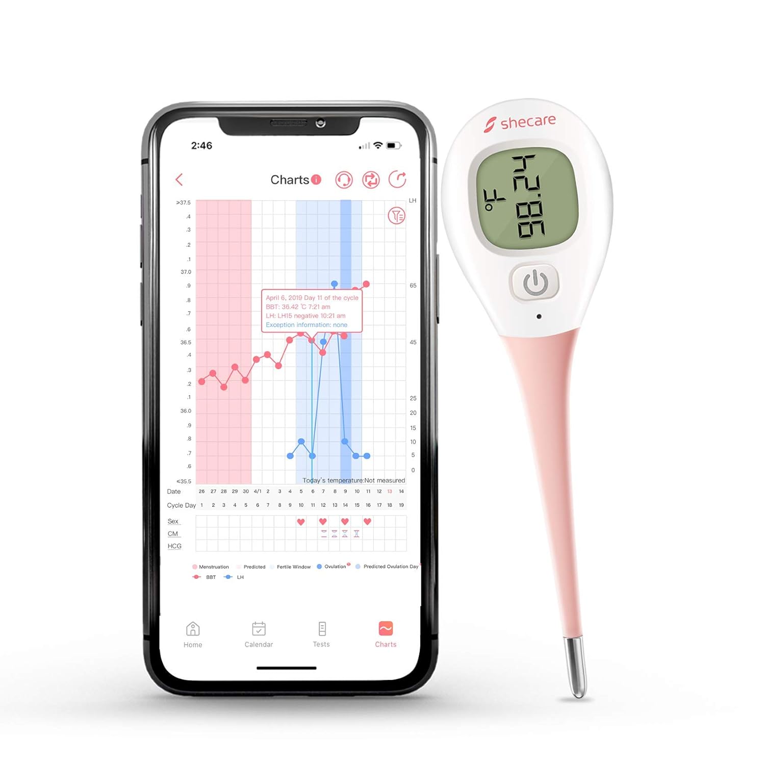 Digital Basal Body Thermometer for Ovulation, High Precision Oral Thermometer, Accurate 1/100th Degree, Works with Shecare APP