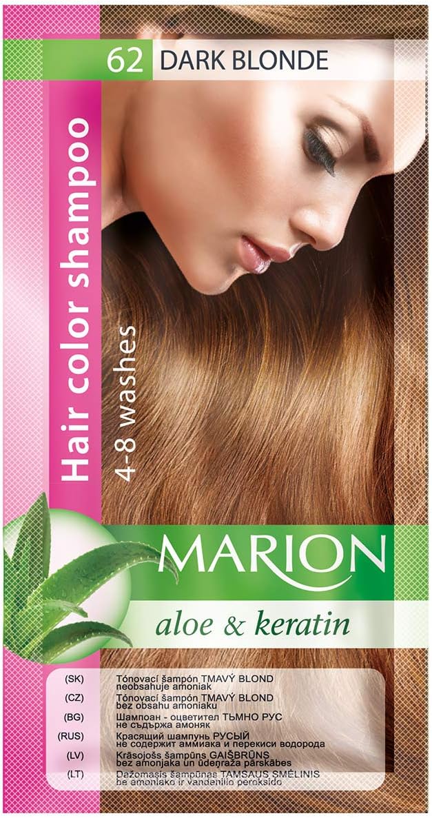 Marion Hair Color Shampoo in Sachet Lasting 4 to 8 Washes Aloe and Keratin - 62 Dark Blonde