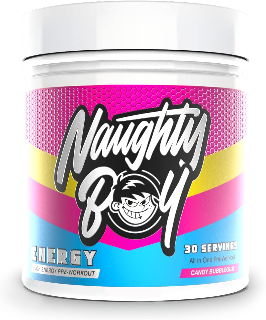 Naughty Boy High Energy Pre Workout Powder with Beta Alanine, Citrulline & Caffeine Supplements for Men & Women Clinically Dosed Energy Drink- 390g/30 Servings (Candy Bubblegum)