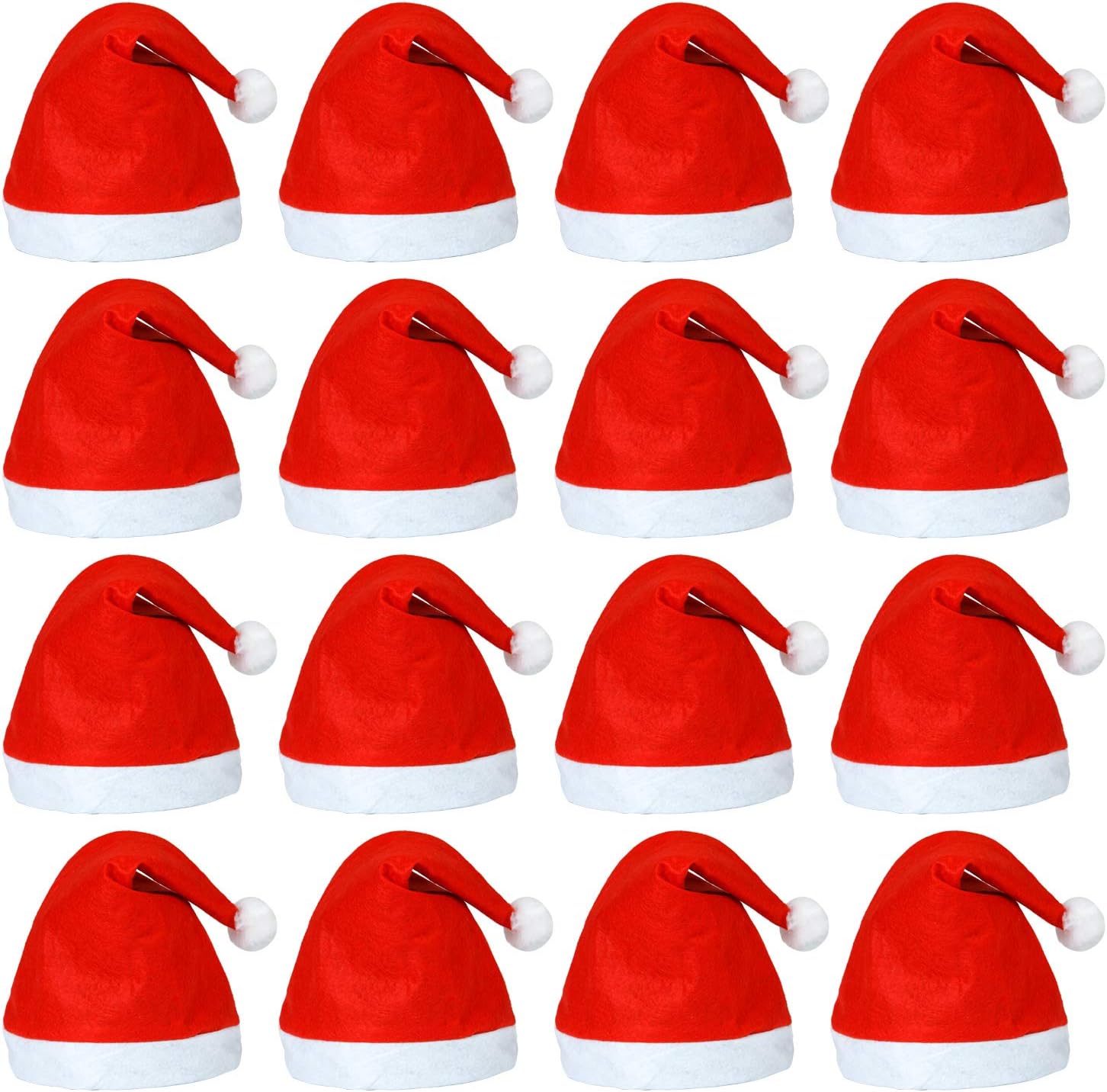 Elcoho 20 Pack Santa Red Hat Short Plush with White Cuffs Non-Woven Fabric Christmas Hat Santa Hat for Adults