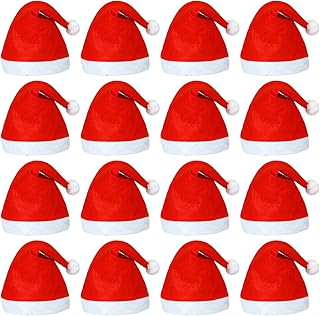 Elcoho 20 Pack Santa Red Hat Short Plush with White Cuffs Non-Woven Fabric Christmas Hat Santa Hat for Adults