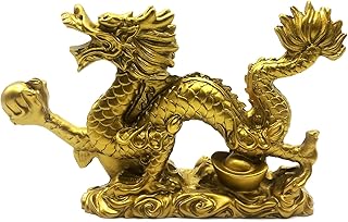 FUNSXBUG Chinese Gold feng Shui Decor Dragon Statue Figurines Sculpture Collectibles for Luck & Success 9 Inch