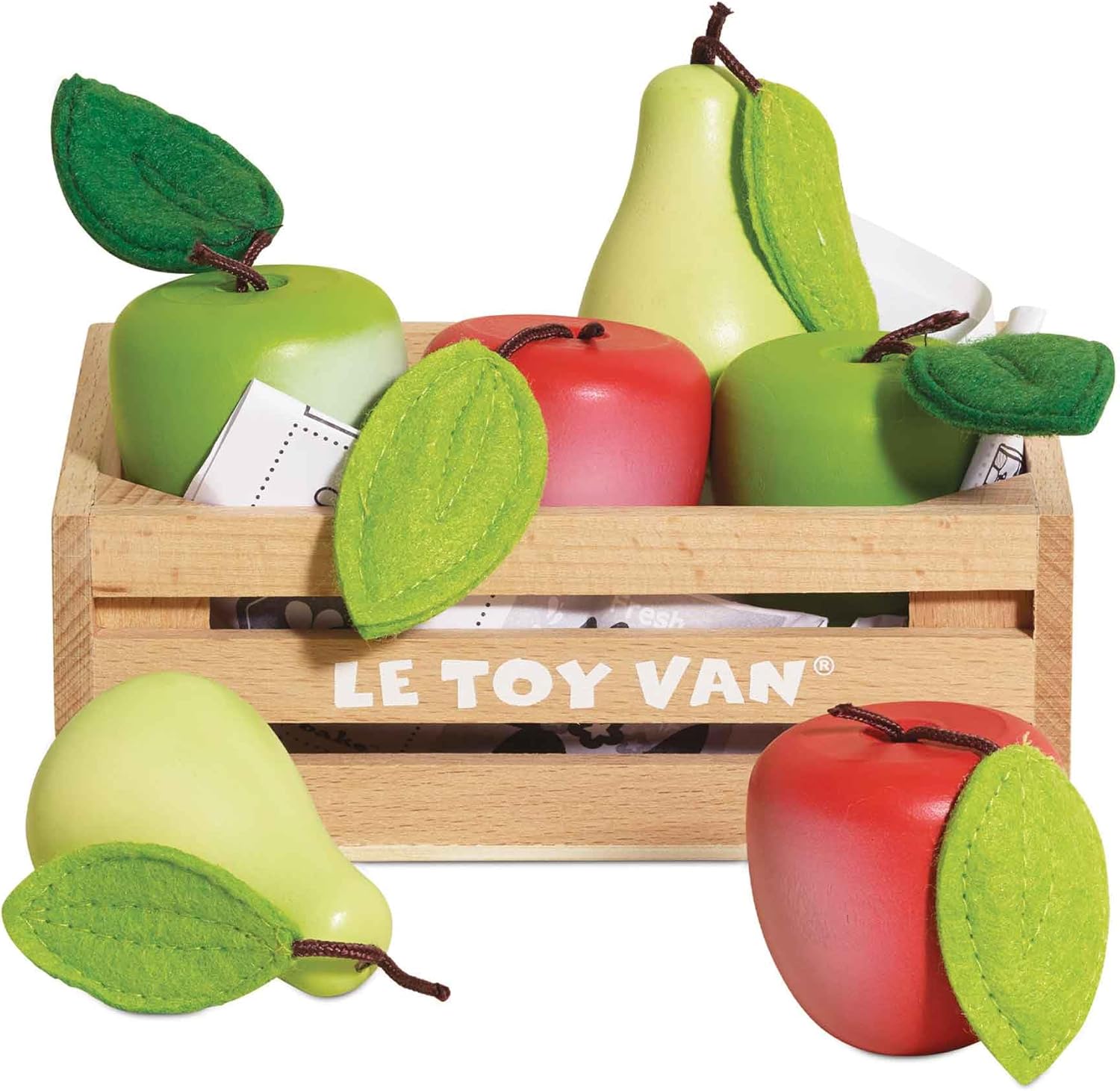 Le Toy Van - Wooden Honeybee Market Apples & Pears Crate | Supermarket Pretend Play Shop Food