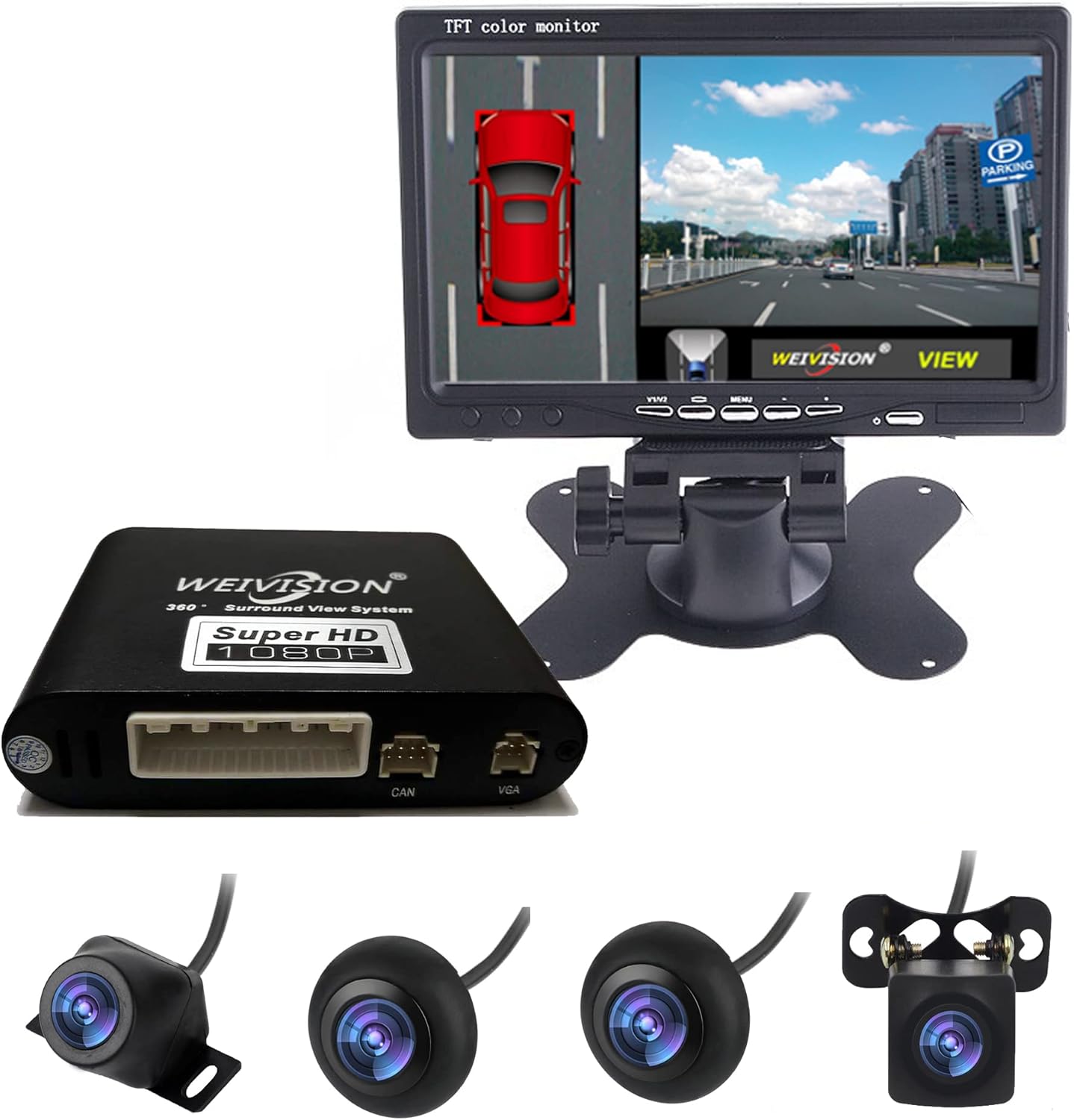 Super Hd 1080P 360 Degree Bird's Eye-View Camera Dvr System Bird View Panoramic All Round View System + 7inch Hd Display (with 7inch HD Display)