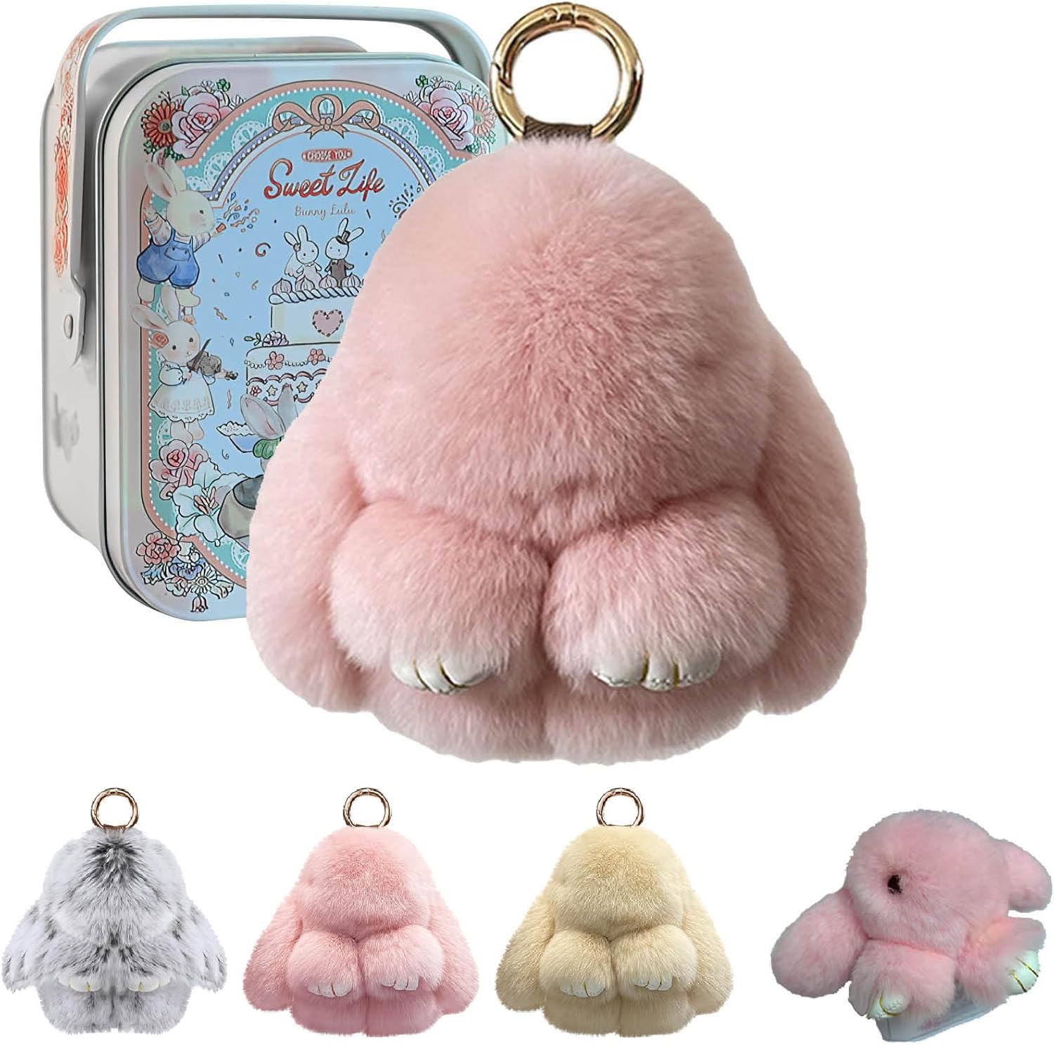 Bunny lulu Keychain with Box, Bunnylulu Keychain with Tin, Cute Plush Bunny Keychain Thoughtful Gift for friends