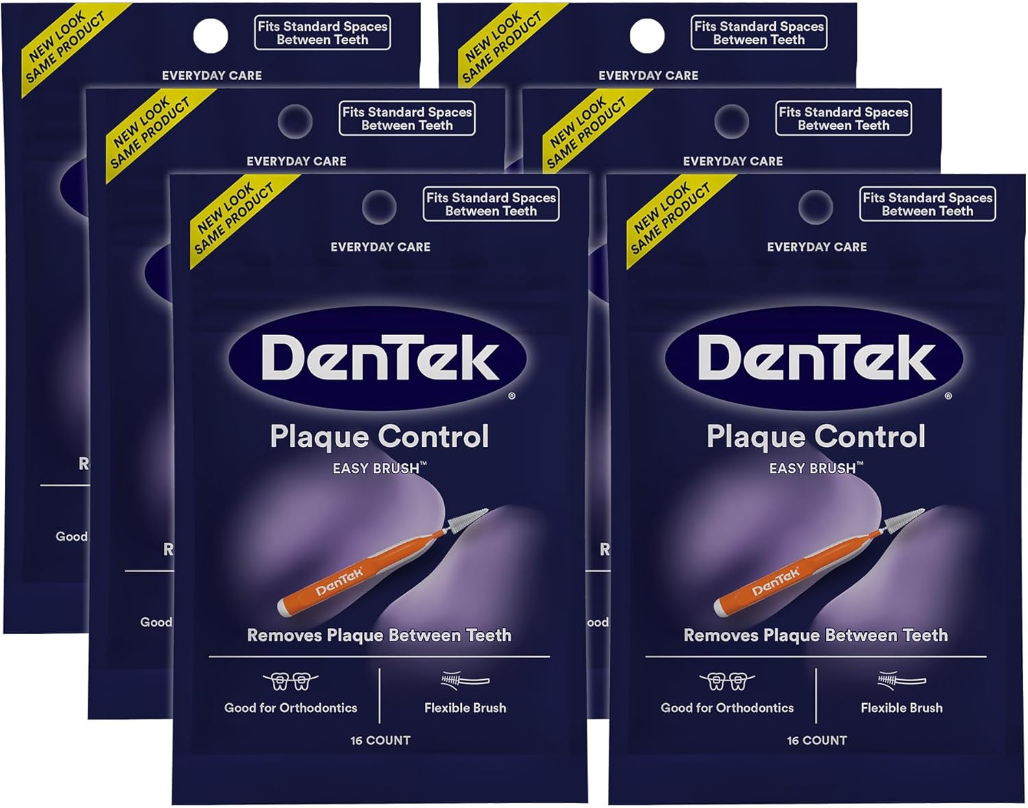 DenTek Easy Brush Advanced Clean Interdental Cleaners, Standard, 16 Count, 6 Pack