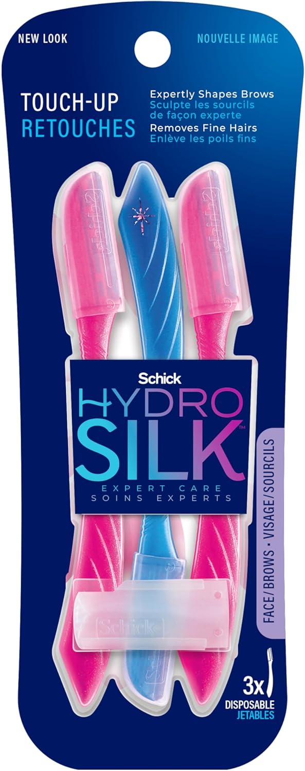 Schick Silk Touch-Up Multipurpose Exfoliating Dermaplaning Tool, Eyebrow Razor, and Facial Razor with Precision Cover, 3 Count