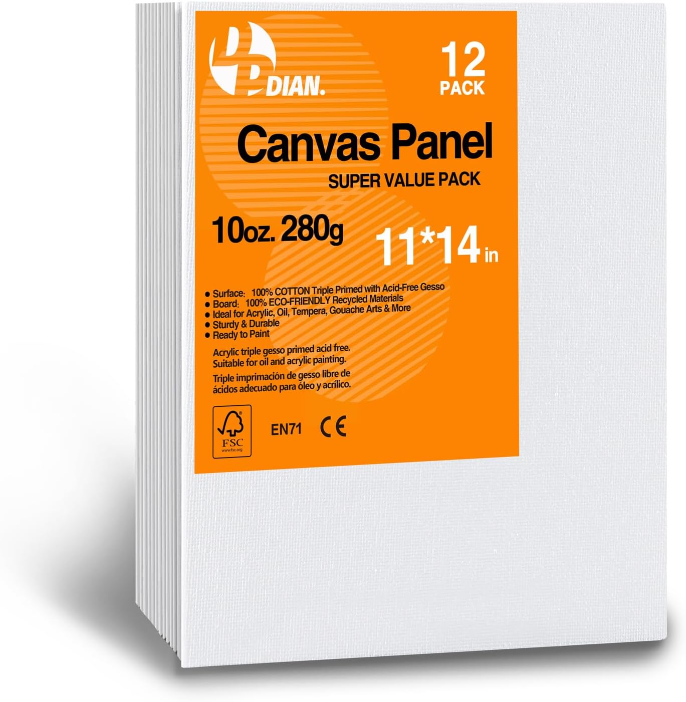 Canvas Boards for Painting 11x14 Inch, 12-Pack Bulk Canvas Value Pack - Art Supplies Blank Paint Canvas Panels for Acrylic, Oil, Watercolor, Tempera, Gouache